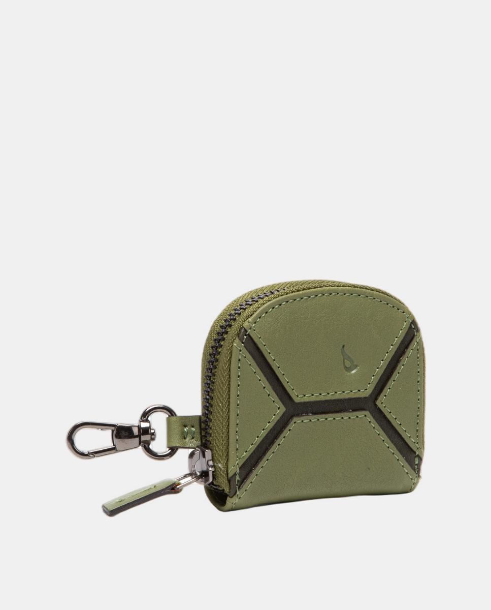 Porta-Moedas em Pele Circular com Pesponto Verde-2