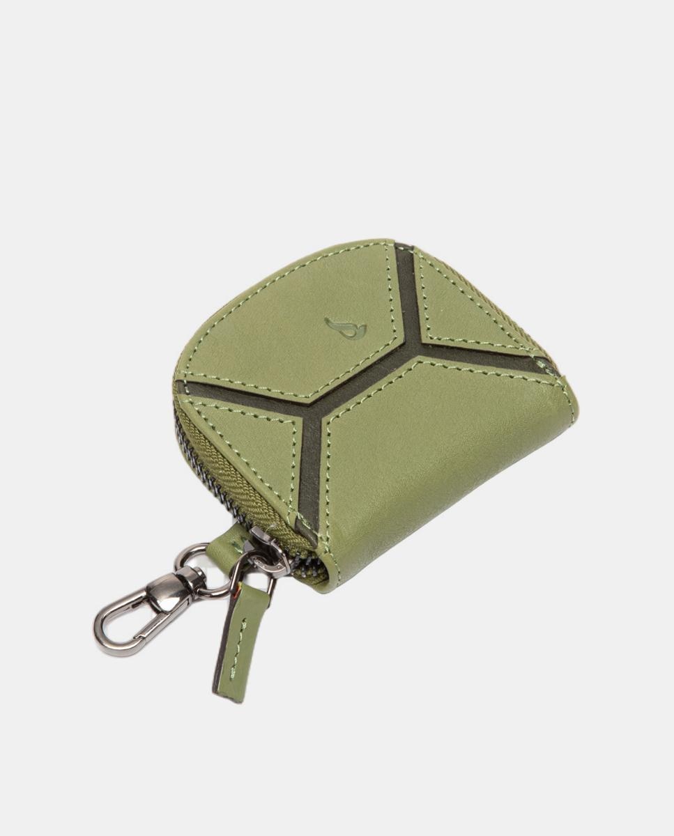 Porta-Moedas em Pele Circular com Pesponto Verde-4