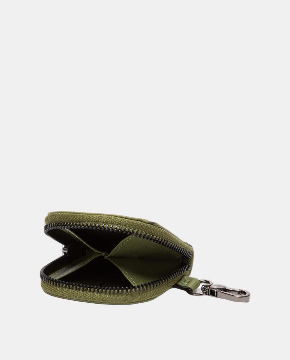 Porta-Moedas em Pele Circular com Pesponto Verde-5