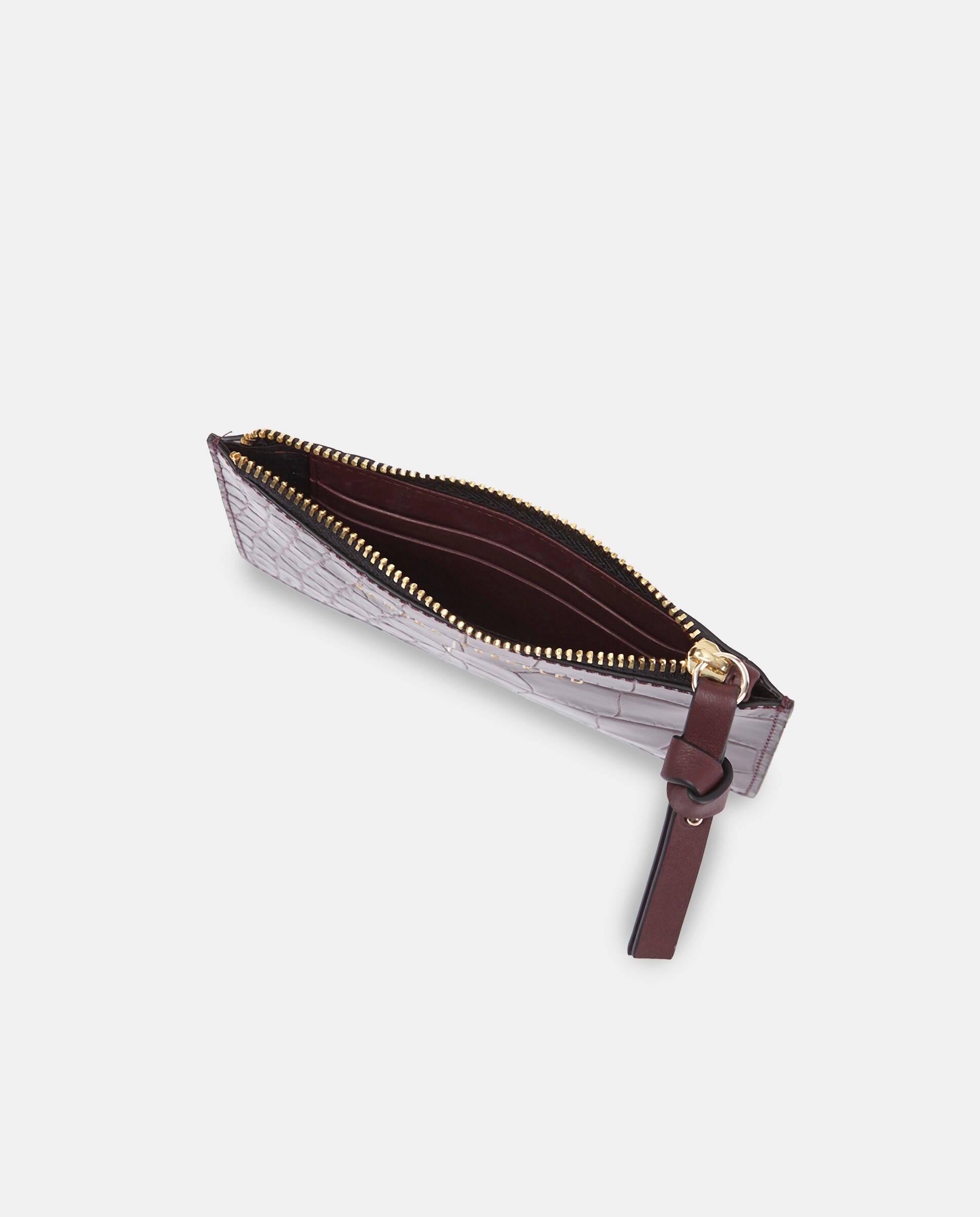 Porta-Moedas Plano em Pele Gravada com Fecho de Correr Castanho-escuro-3