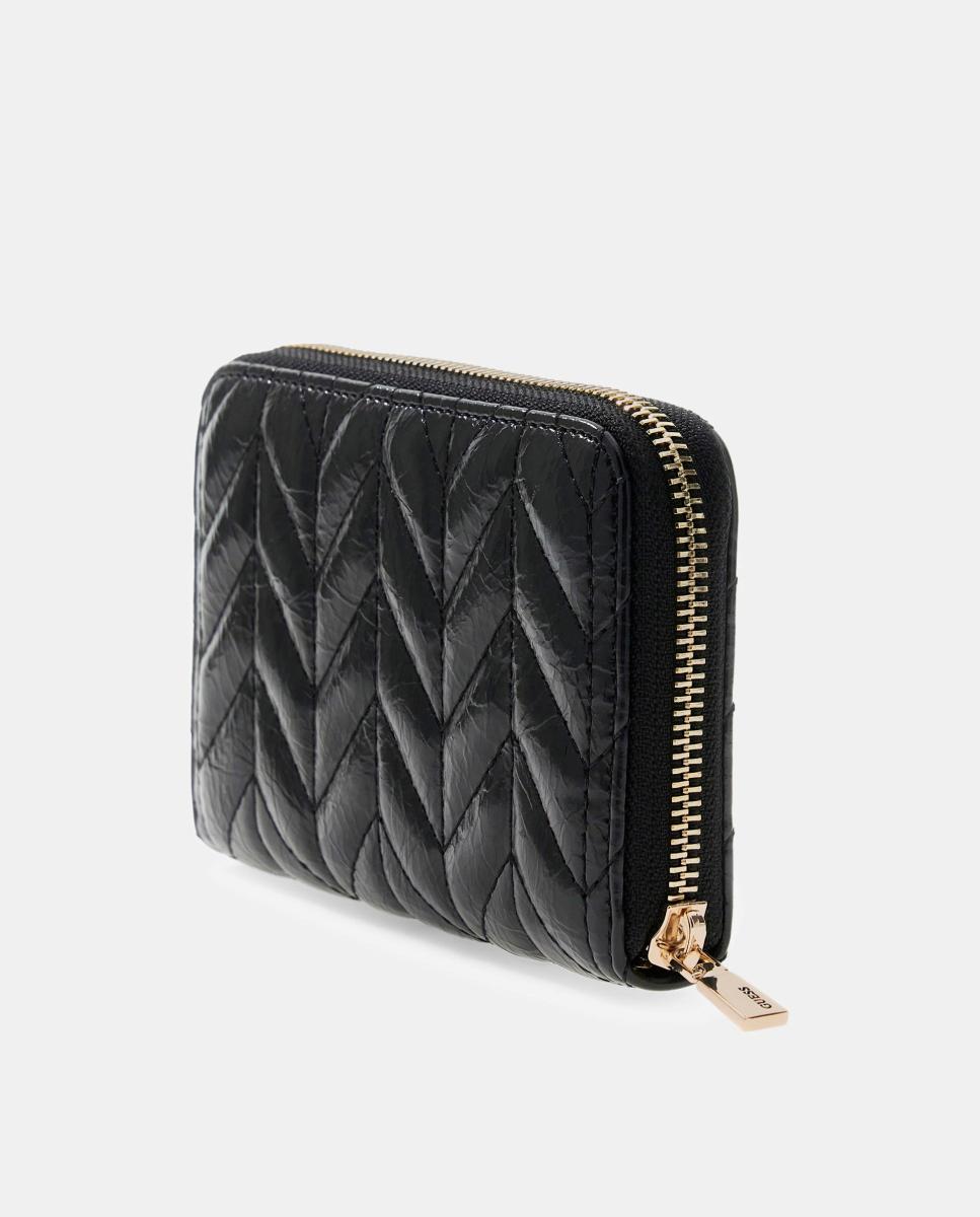 Porta-Moedas Cheryl Acolchoado Médio com Fecho de Correr Preto-3