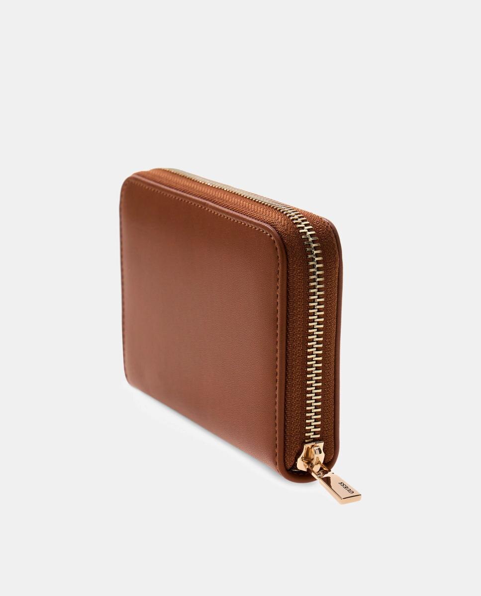 Porta-Moedas Janie Liso Médio com Fecho de Correr Castanho-2