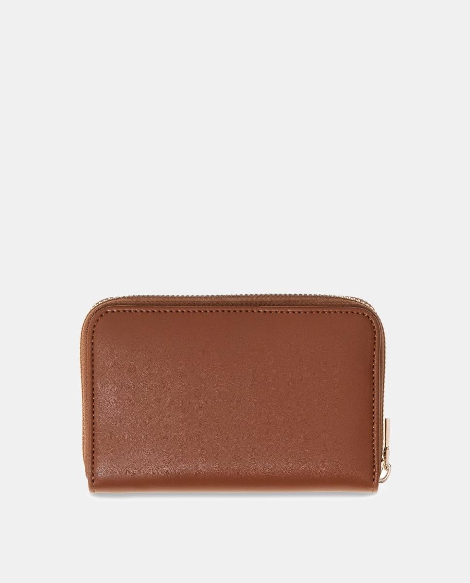 Porta-Moedas Janie Liso Médio com Fecho de Correr Castanho-4