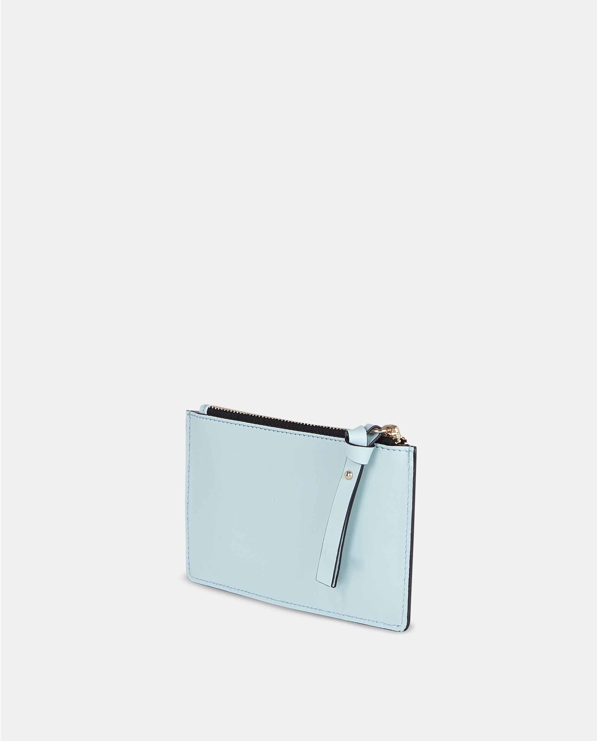 Porta-Moedas Plano em Pele Lisa com Fecho de Correr Azul-claro-2