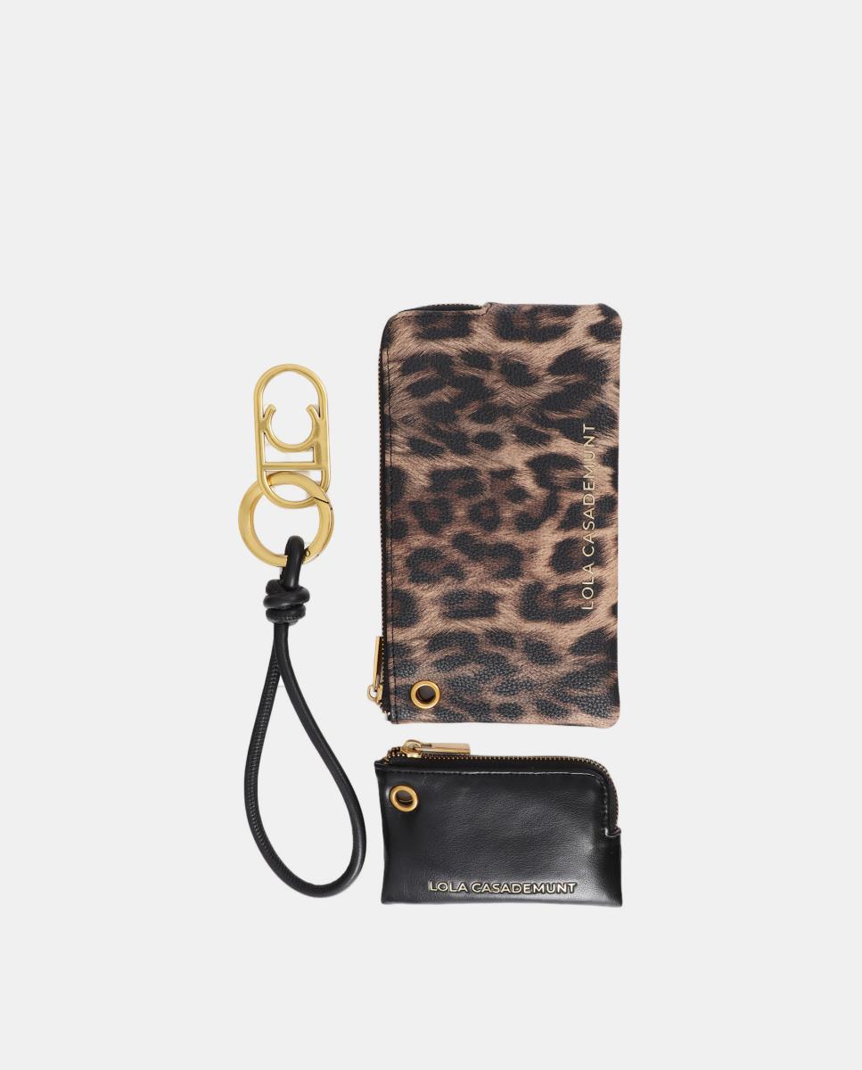 Porta-Moedas Combinado com Animal Print Castanho-escuro-6