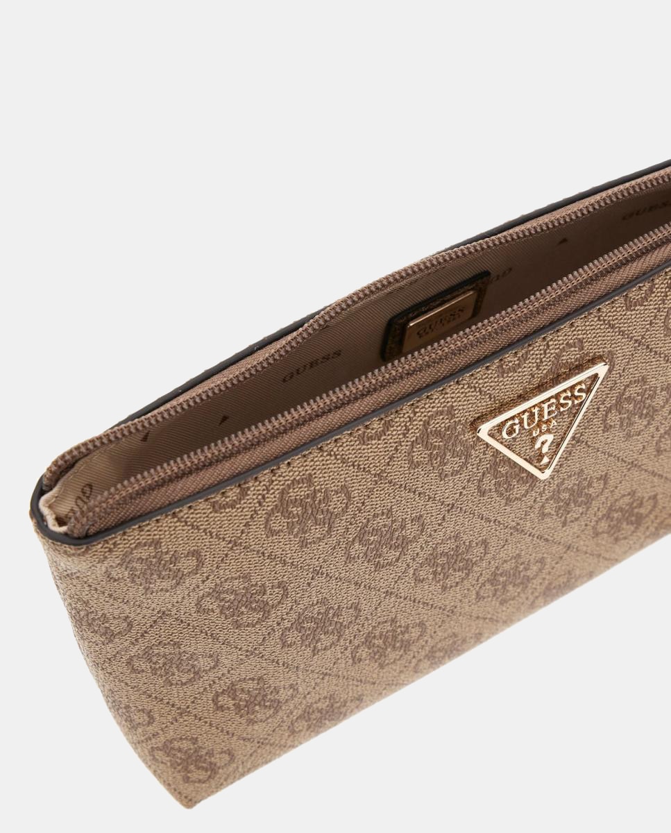 Mala Pouch com Fecho Superior e Logótipo Bege-3