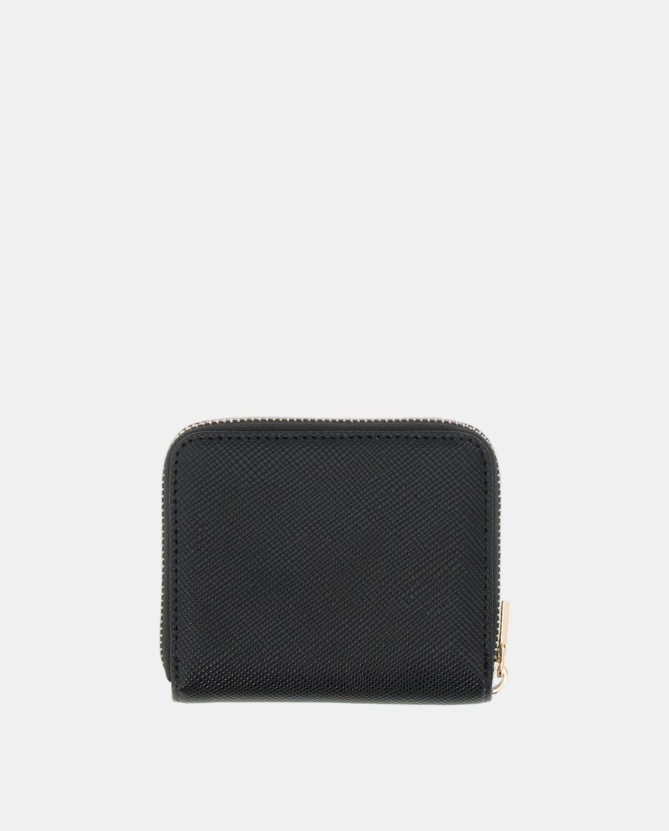 Carteira Gilda de Formato Pequeno com Fecho de Correr e Acabamento Saffiano Preto-4