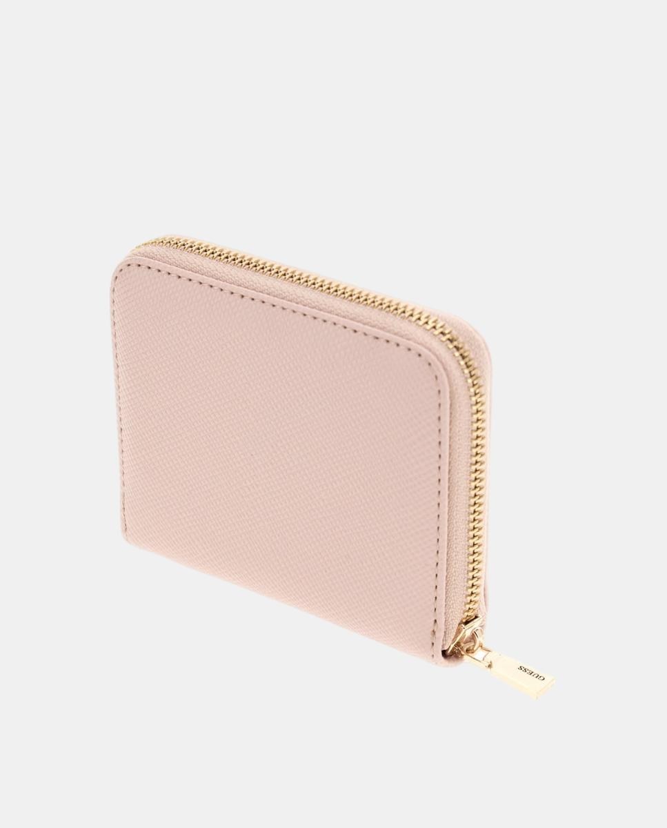 Carteira Gilda de Formato Pequeno com Fecho de Correr e Acabamento Saffiano Rosa-3