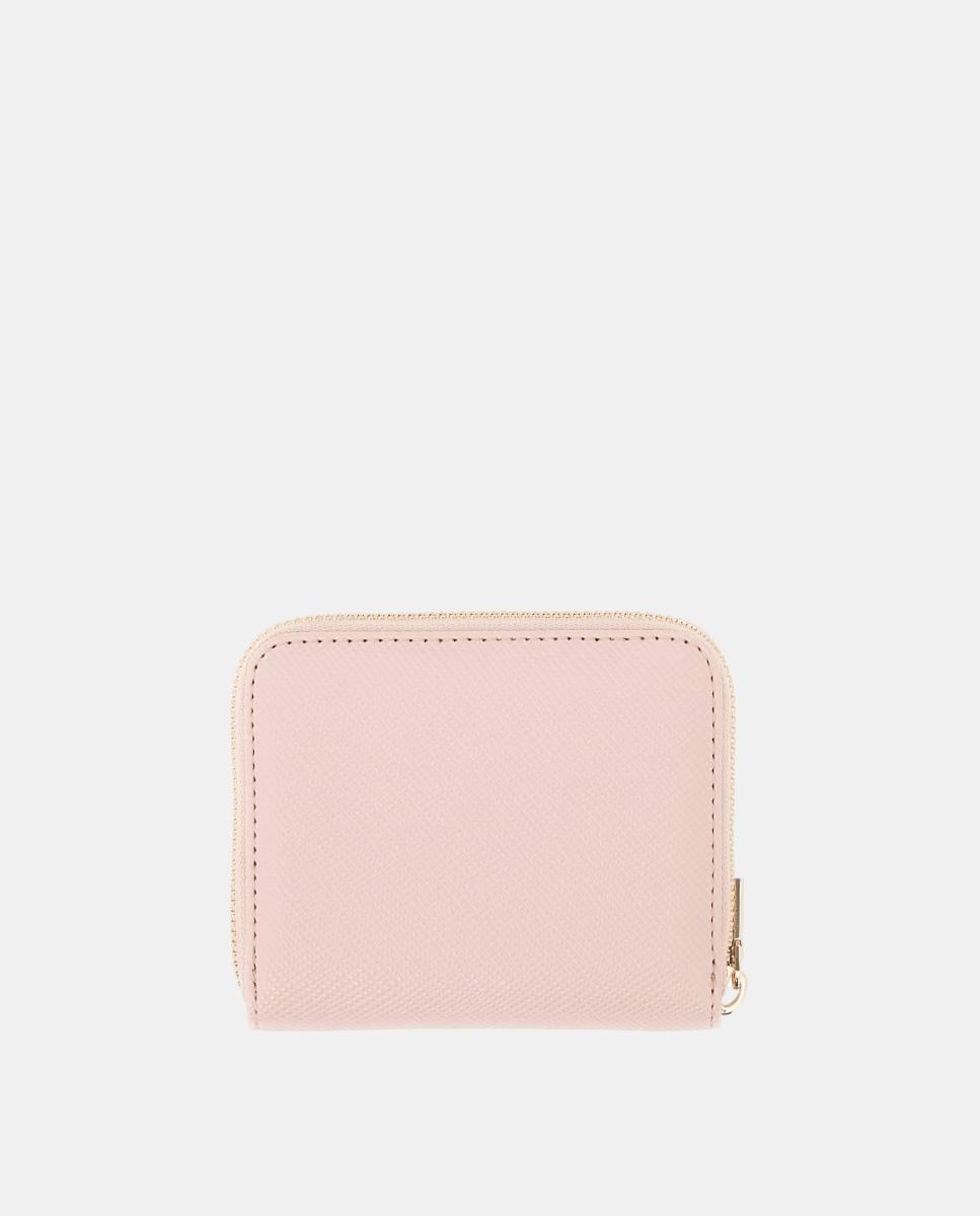 Carteira Gilda de Formato Pequeno com Fecho de Correr e Acabamento Saffiano Rosa-4
