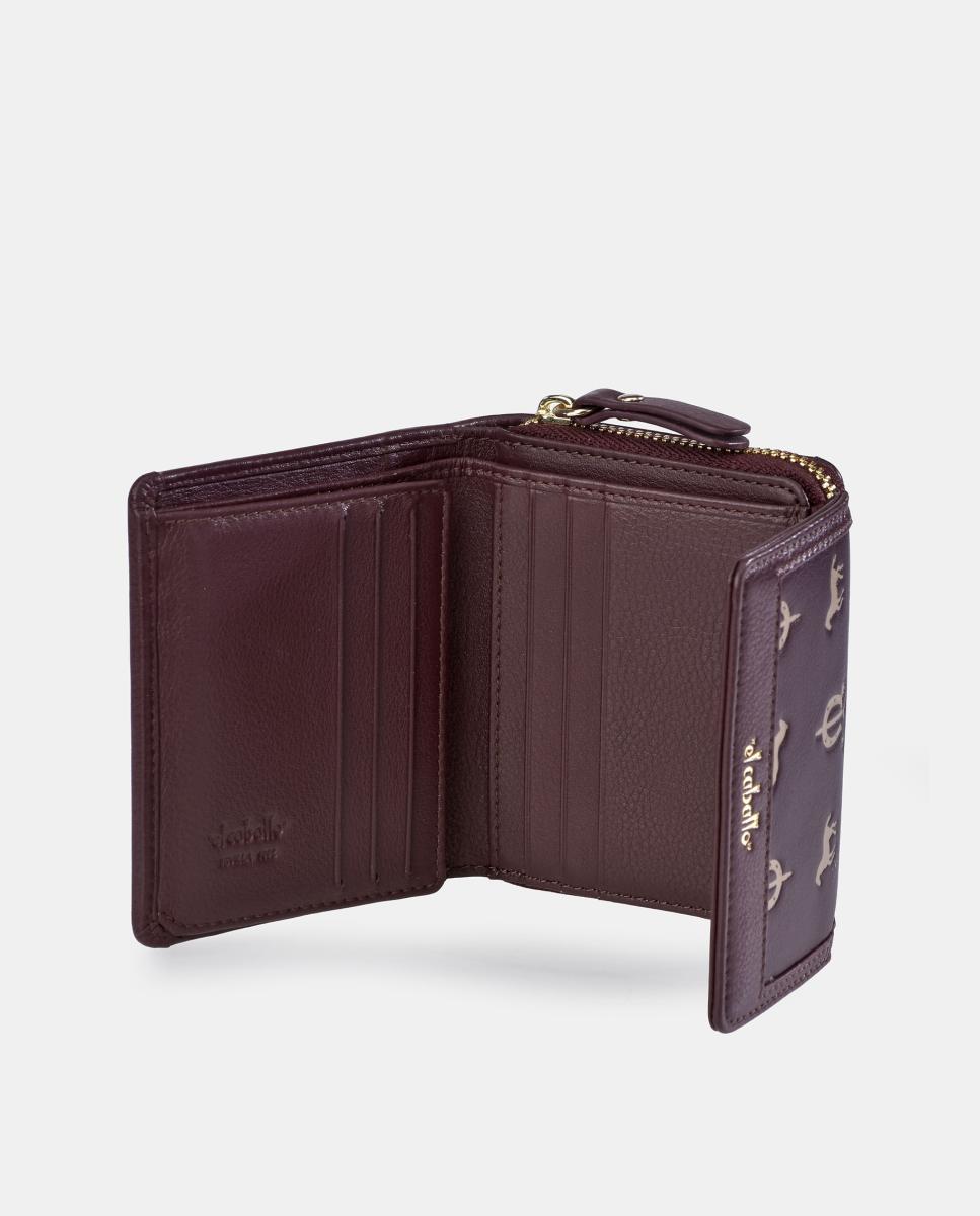 Porta-moedas e Porta-notas Pequeno com Aba em Pele Bovina e Lona Grená-4
