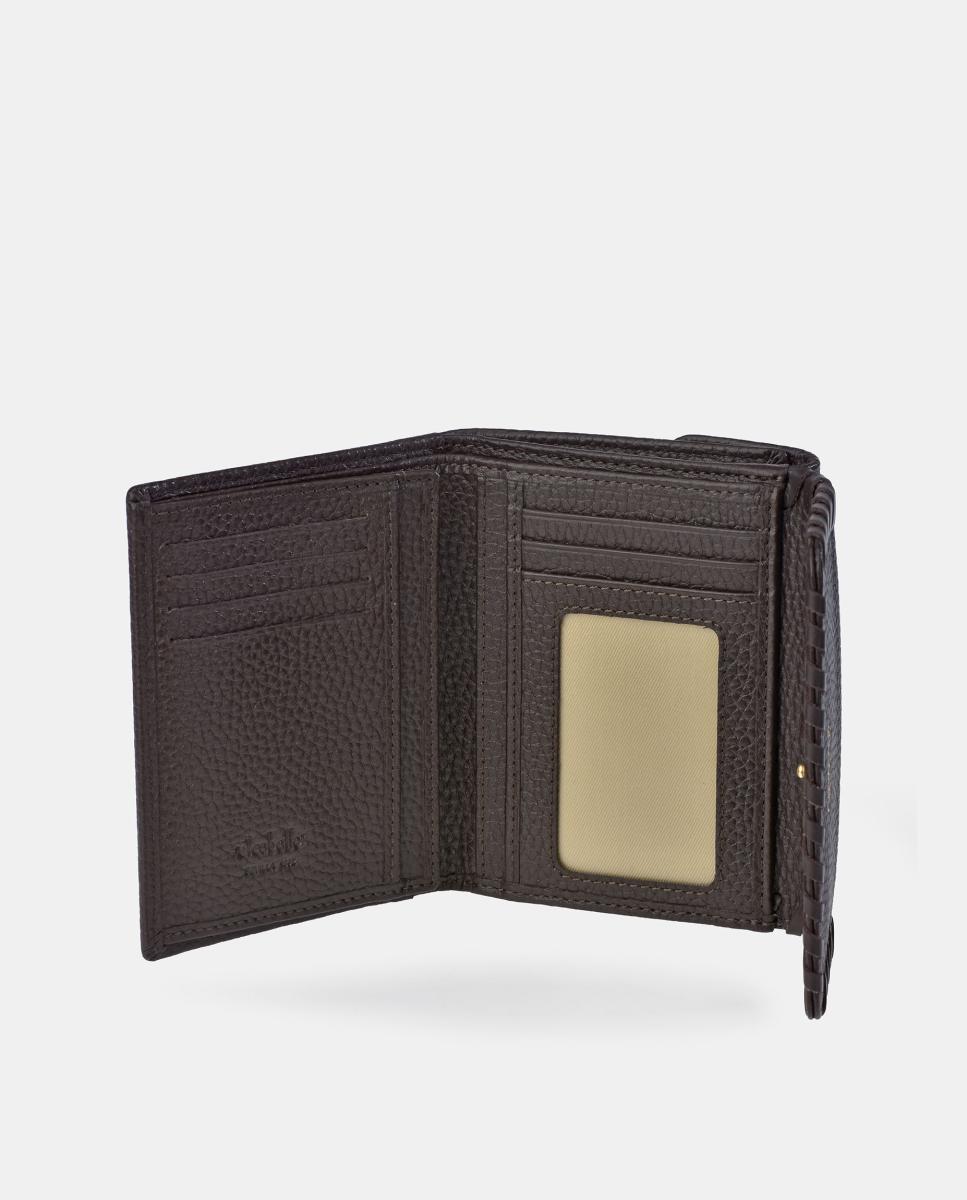 Porta-moedas e Porta-notas Médio Fabricado em Pele com Fecho de Correr Castanho-4