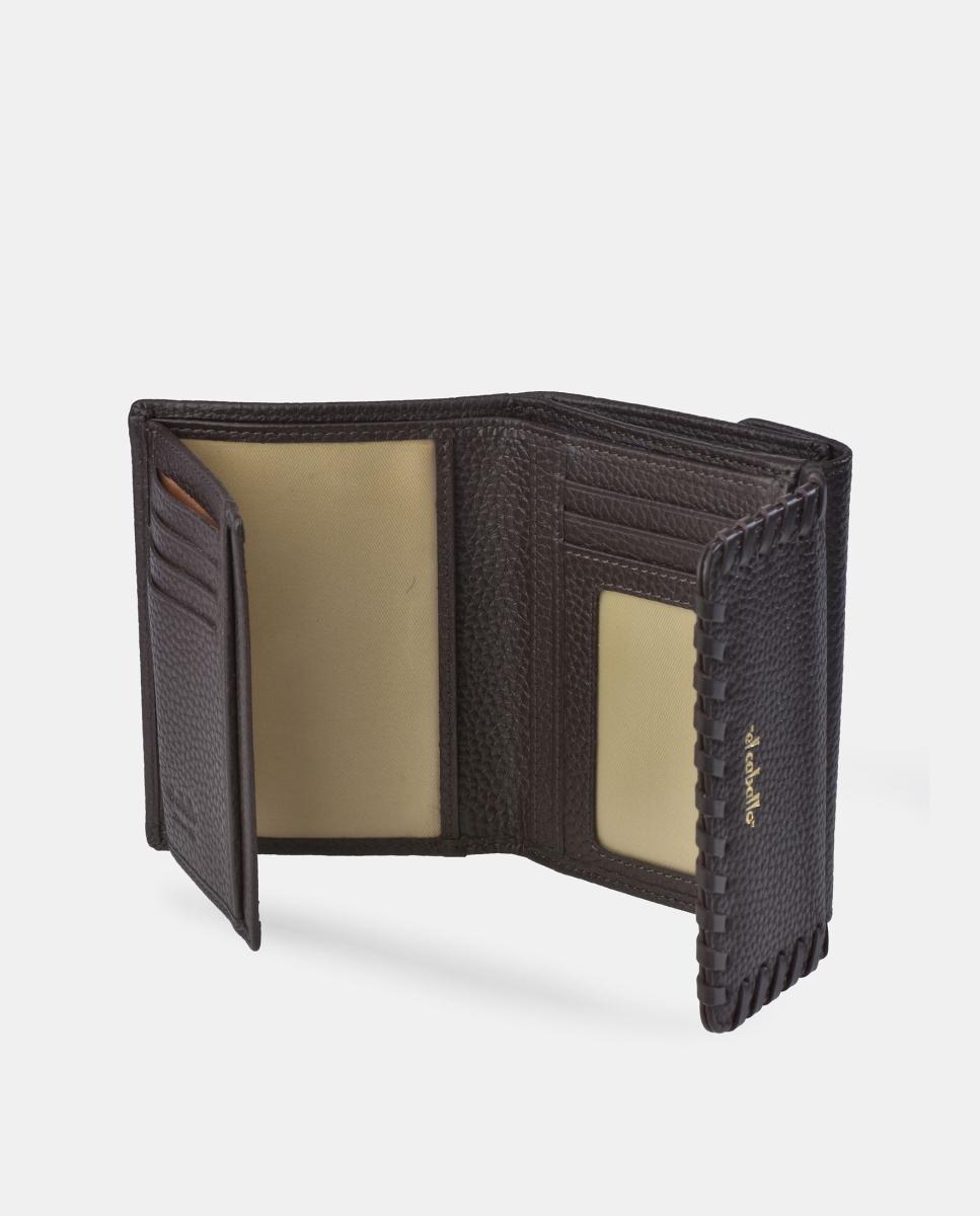Porta-moedas e Porta-notas Médio Fabricado em Pele com Fecho de Correr Castanho-5