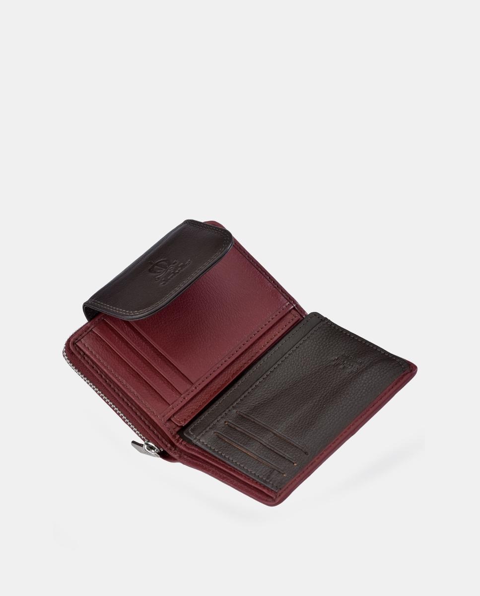 Porta-moedas e Porta-notas Pequeno com Fecho de Correr em Pele e Lona Castanho-5