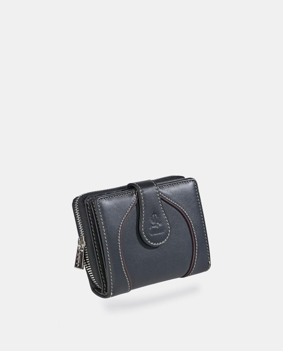 Porta-moedas e Porta-notas em Pele para Mulher Preto-2