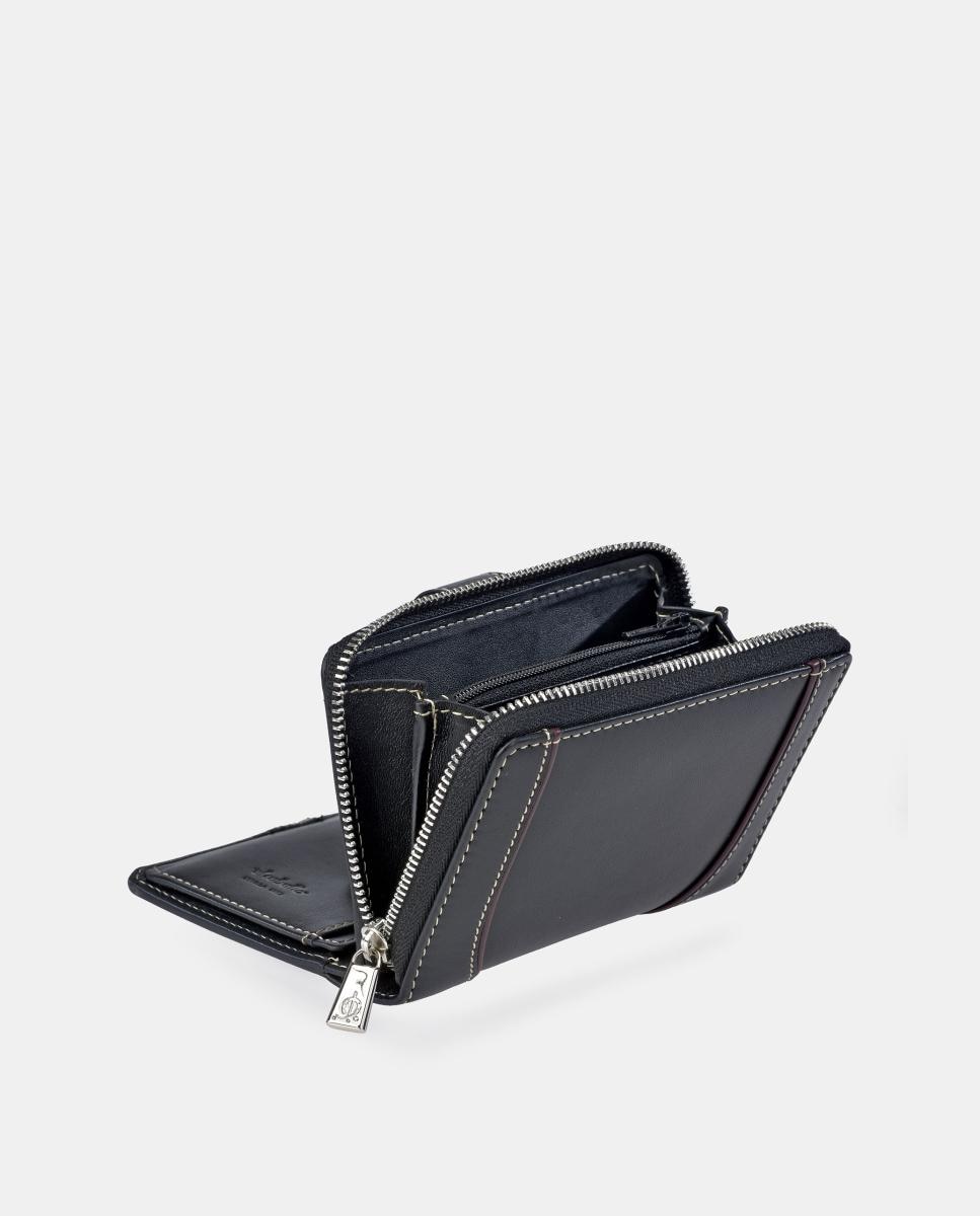 Porta-moedas e Porta-notas em Pele para Mulher Preto-3