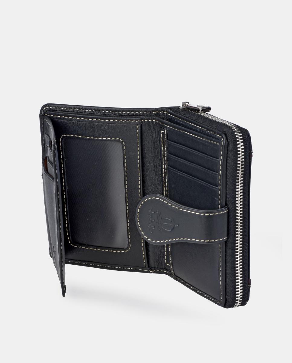 Porta-moedas e Porta-notas em Pele para Mulher Preto-5