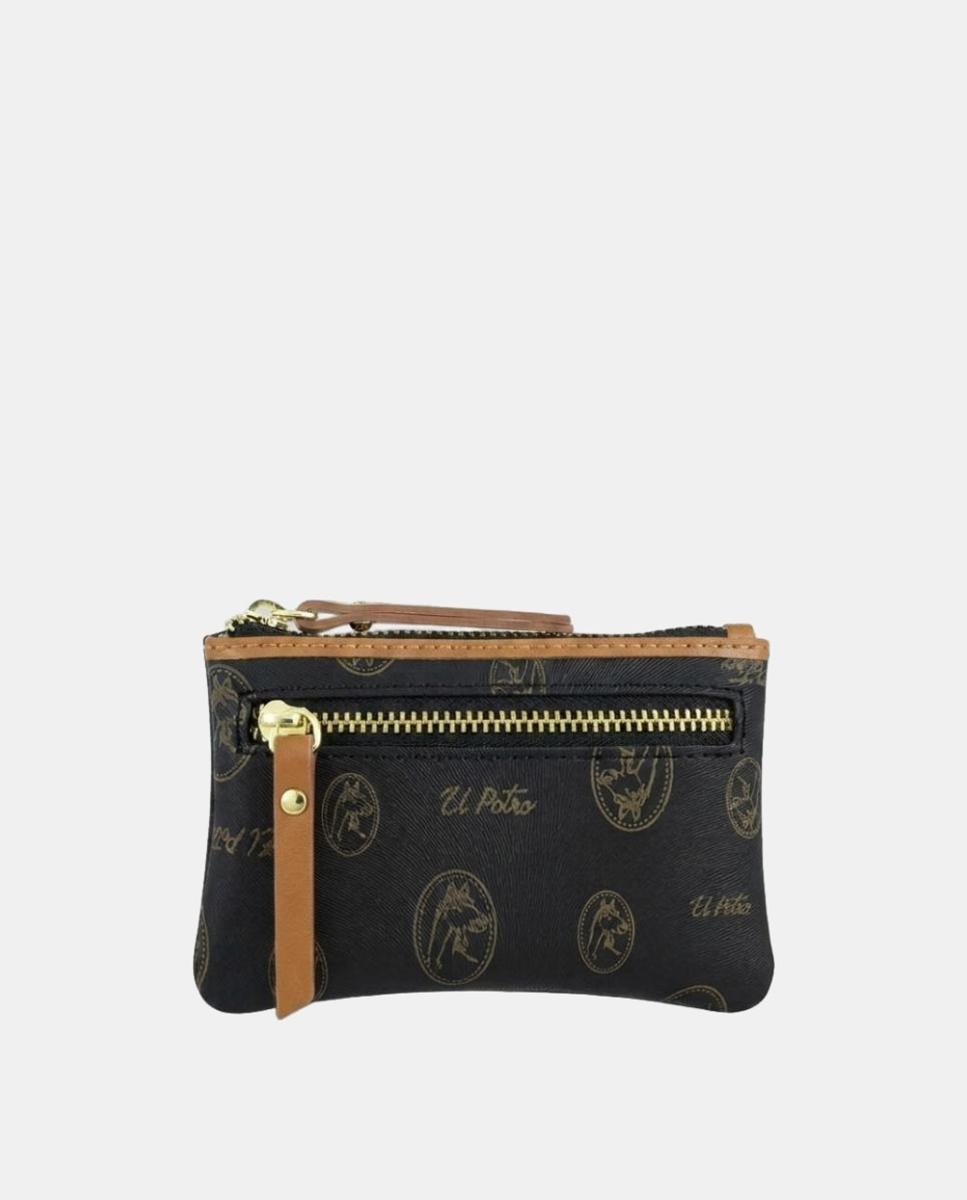 Monedero doble con llavero interior fabricado en piel vacuno y lona canvas - El Potro - Negro Negro-1