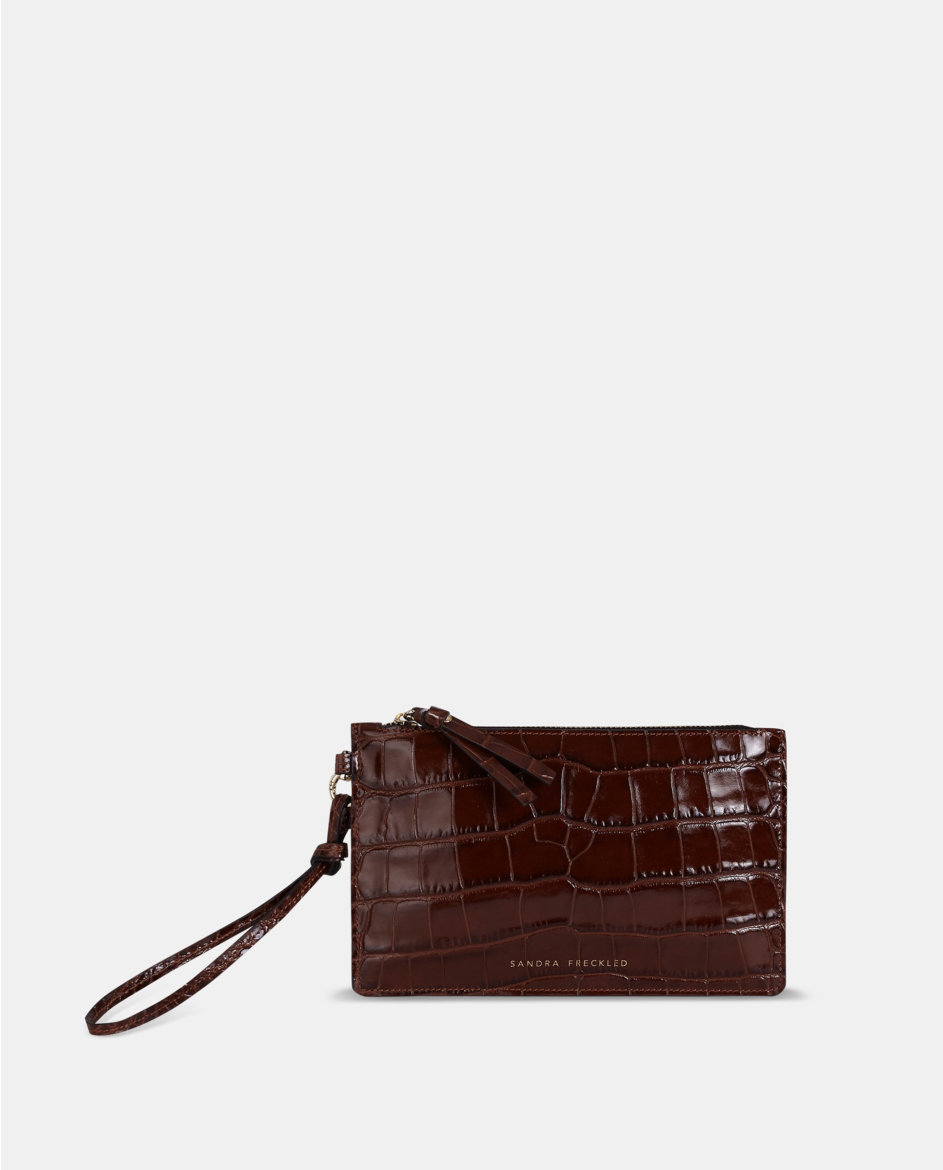 Imagen 0 de Cartera de piel con asa de mano Marrón chocolate