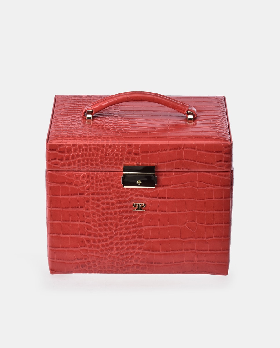 Guarda-Joias em PU de Efeito Crocodilo com Gaveta - Vermelho Vermelho-2