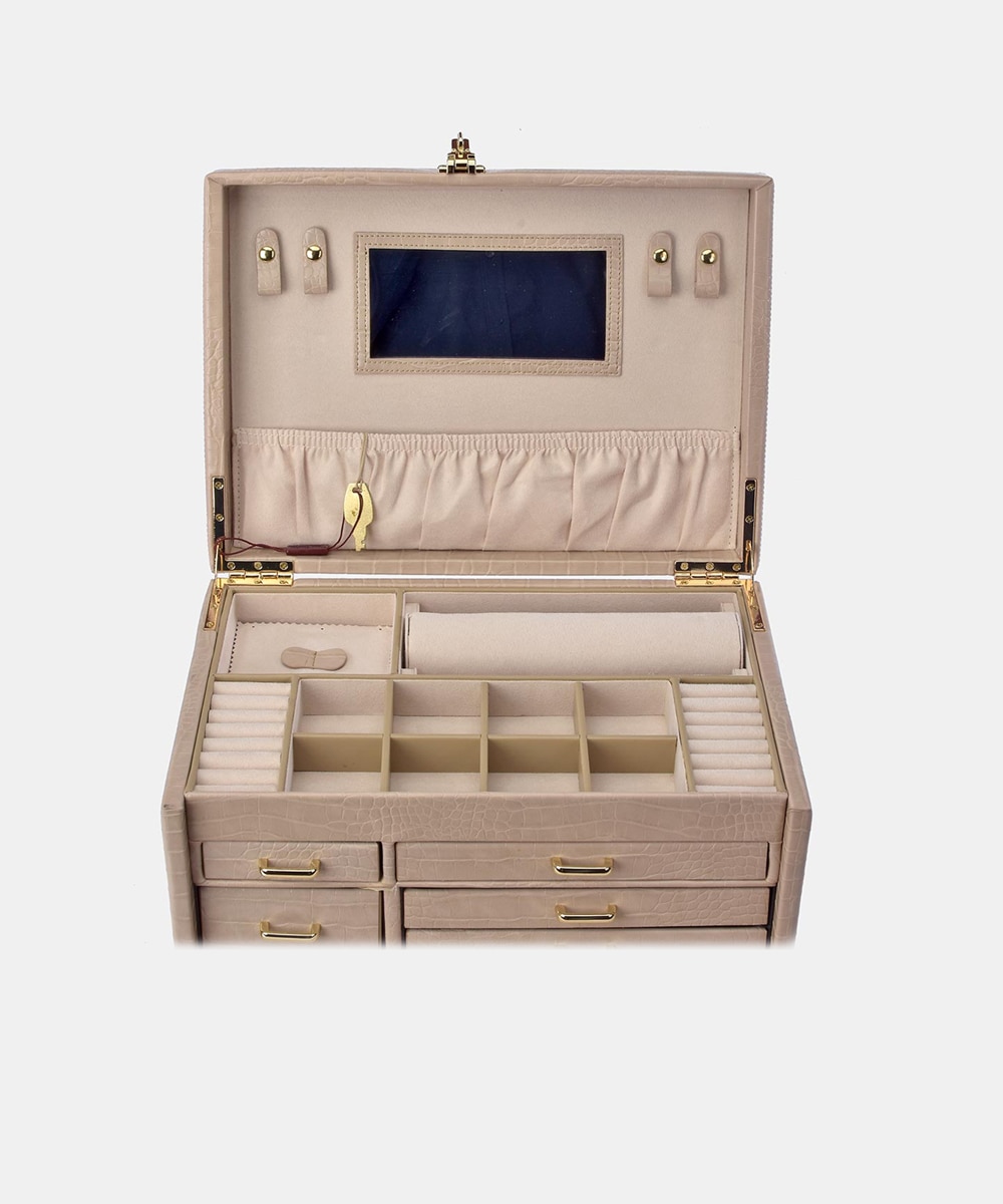 Imagen 1 de Joyero grande Pierre Cardin con cajonera en P.U. grabado coco color ivory - Crema Crema
