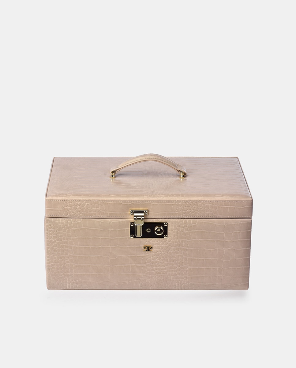 Imagen 2 de Joyero grande Pierre Cardin con cajonera en P.U. grabado coco color ivory - Crema Crema