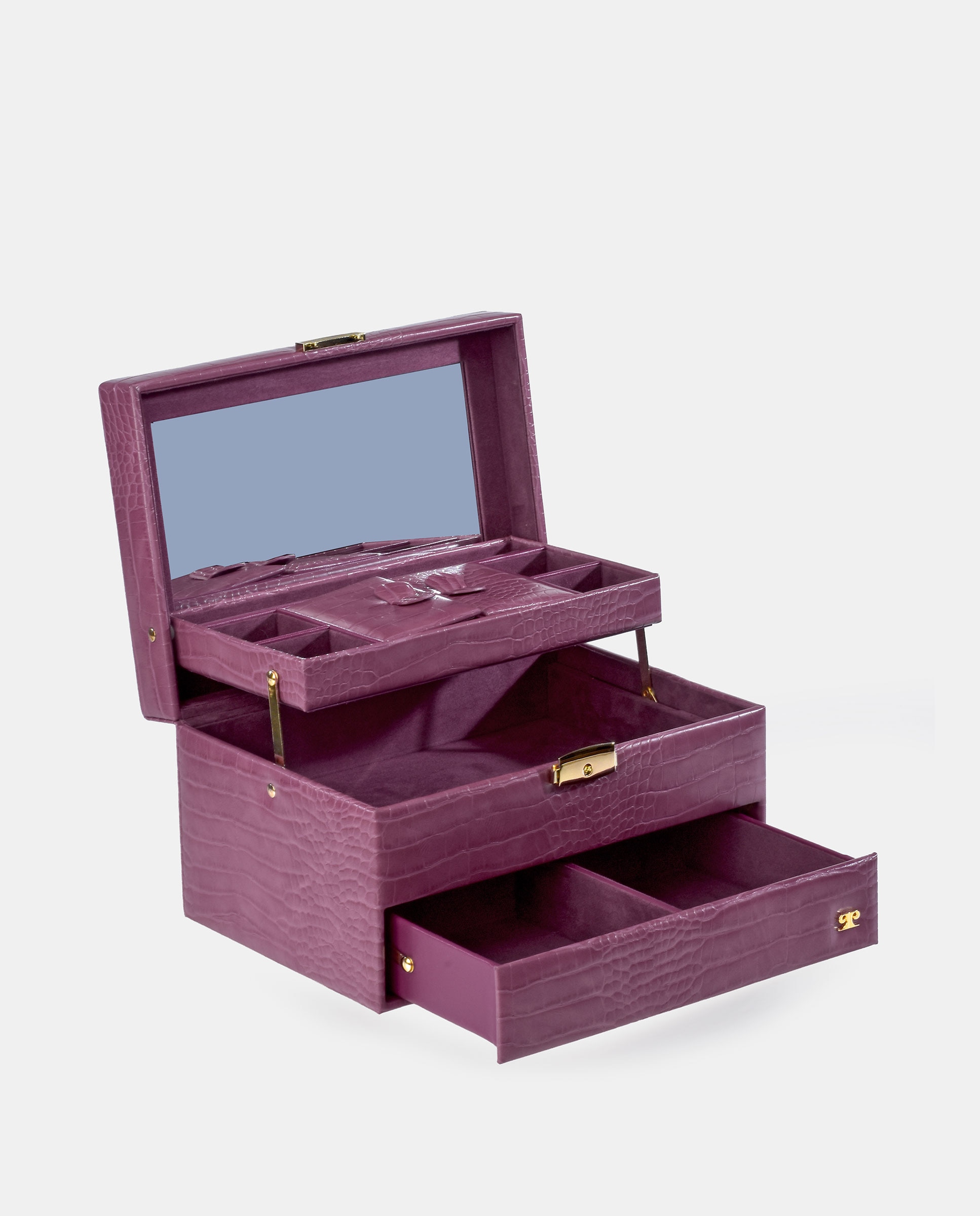 Joyero con apertura automática Pierre Cardin en P.U. grabado coco - Berenjena Berenjena-3