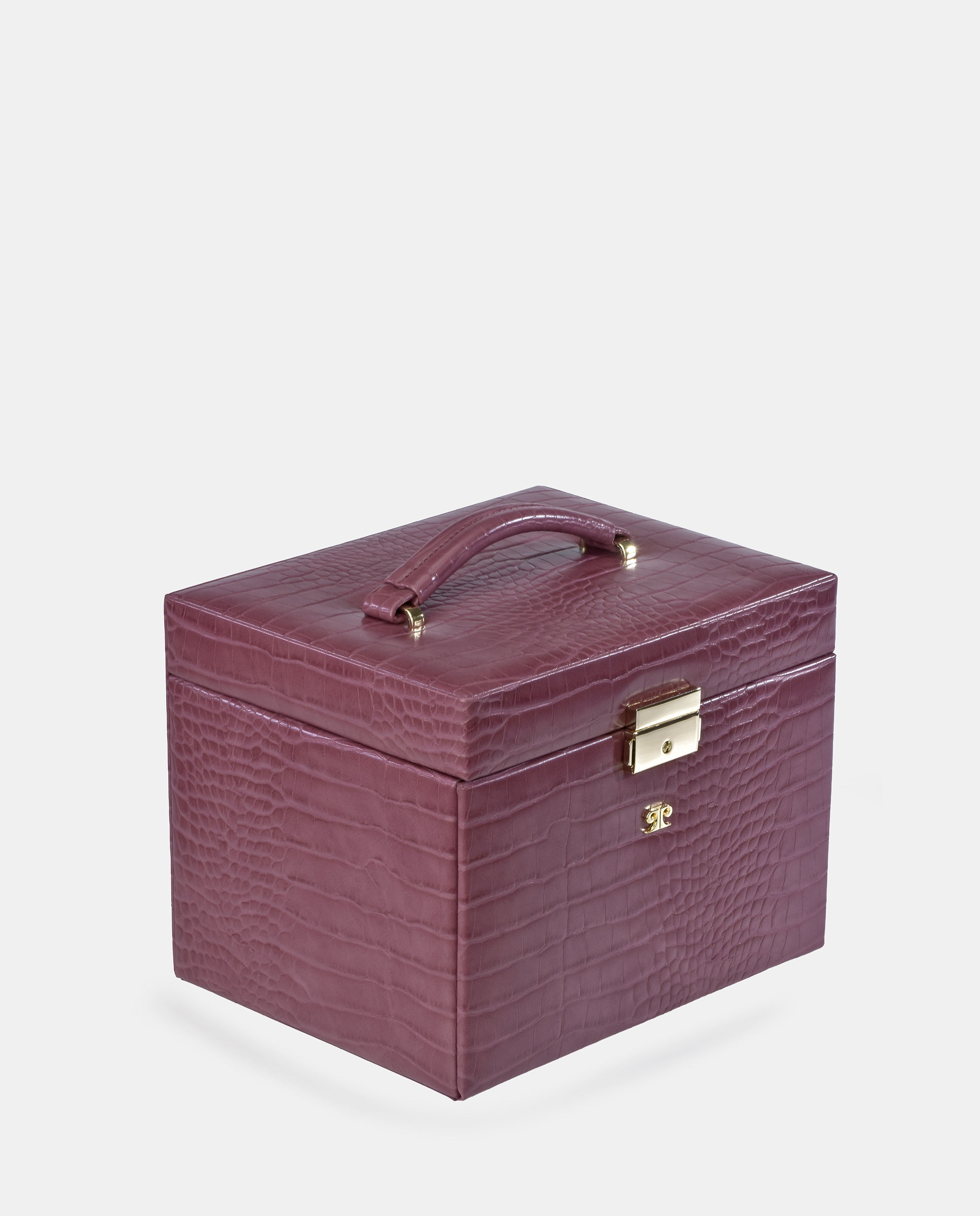 Joyero Pierre Cardin con cajonera en P.U. grabado coco - Berenjena Berenjena-2
