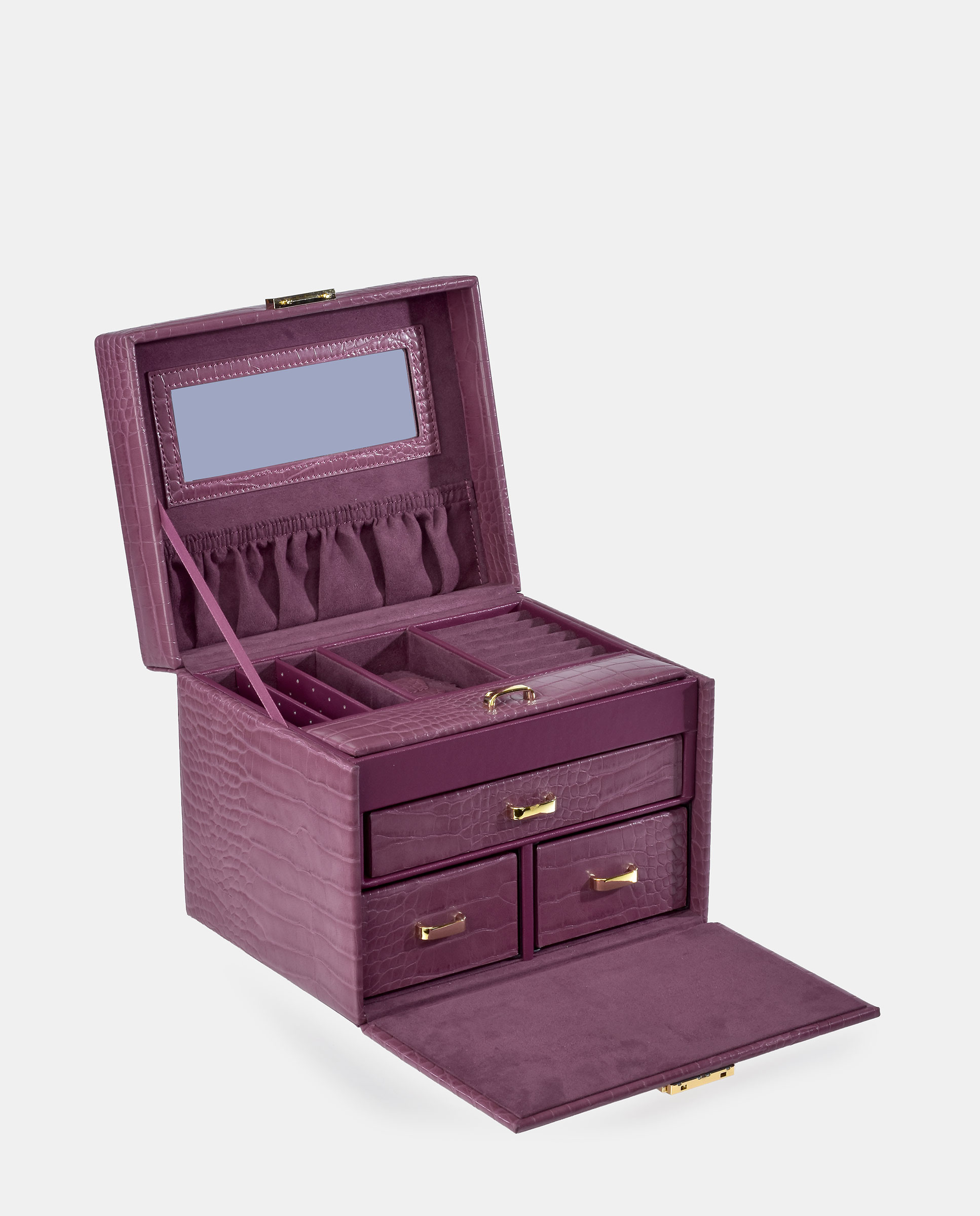 Joyero Pierre Cardin con cajonera en P.U. grabado coco - Berenjena Berenjena-3