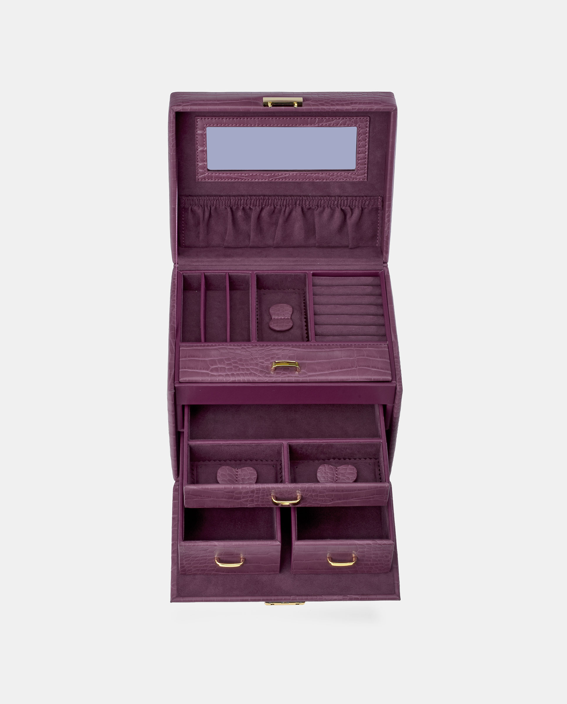Joyero Pierre Cardin con cajonera en P.U. grabado coco - Berenjena Berenjena-4