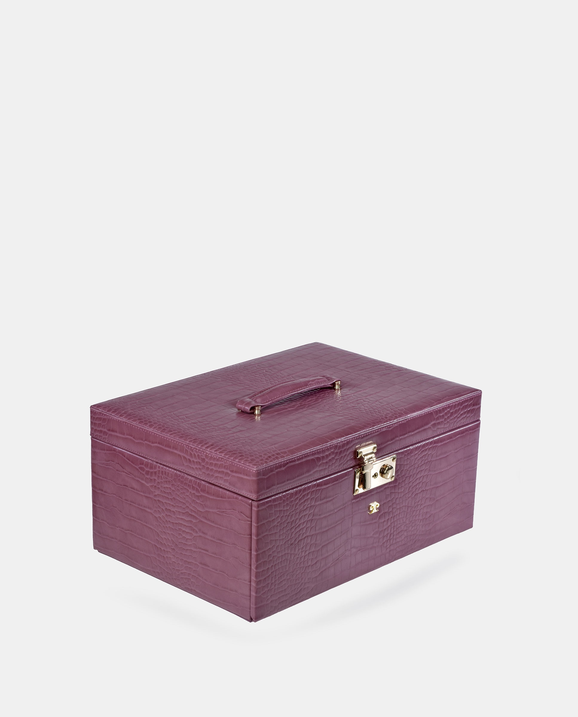 Joyero grande Pierre Cardin con cajonera en P.U. grabado coco - Berenjena Berenjena-2