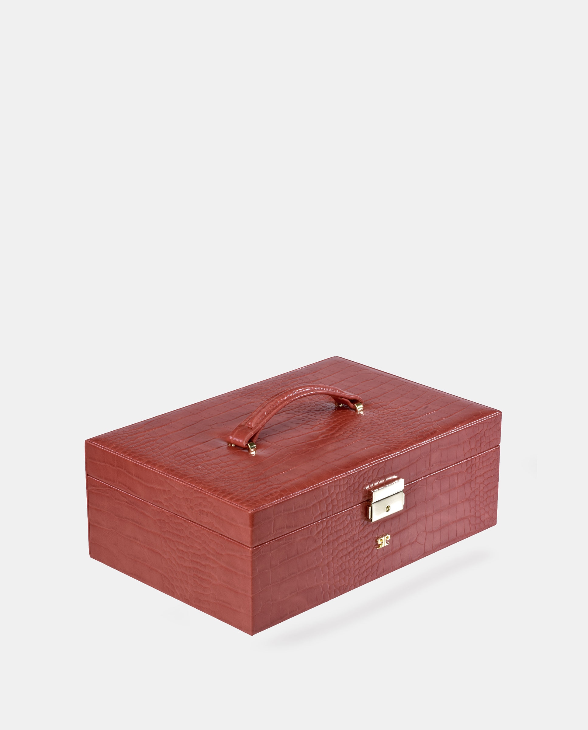 Joyero grande Pierre Cardin con bandeja en P.U. grabado coco - Rojo Rojo-2
