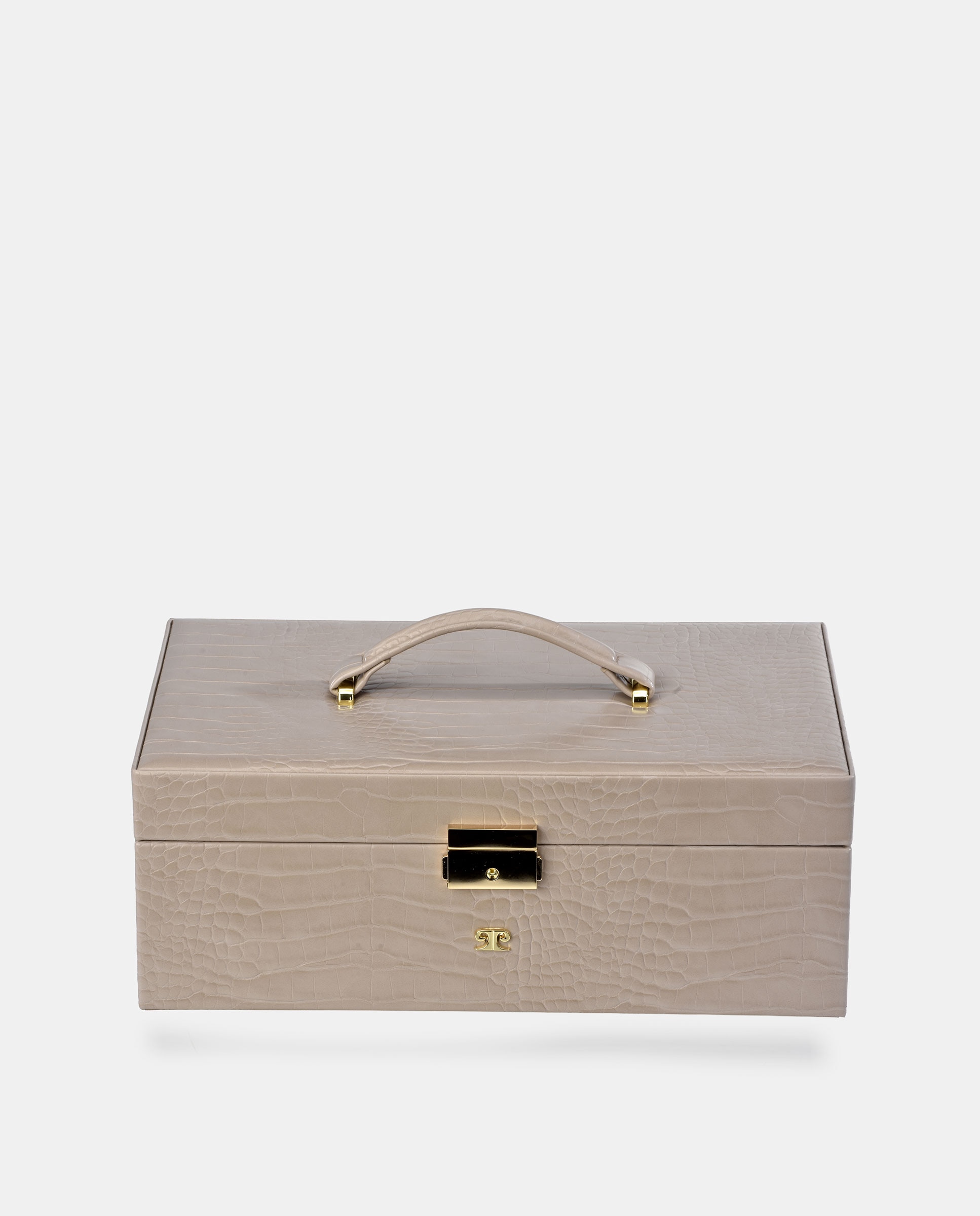 Imagen 0 de Joyero grande Pierre Cardin con bandeja en P.U. grabado coco Beige