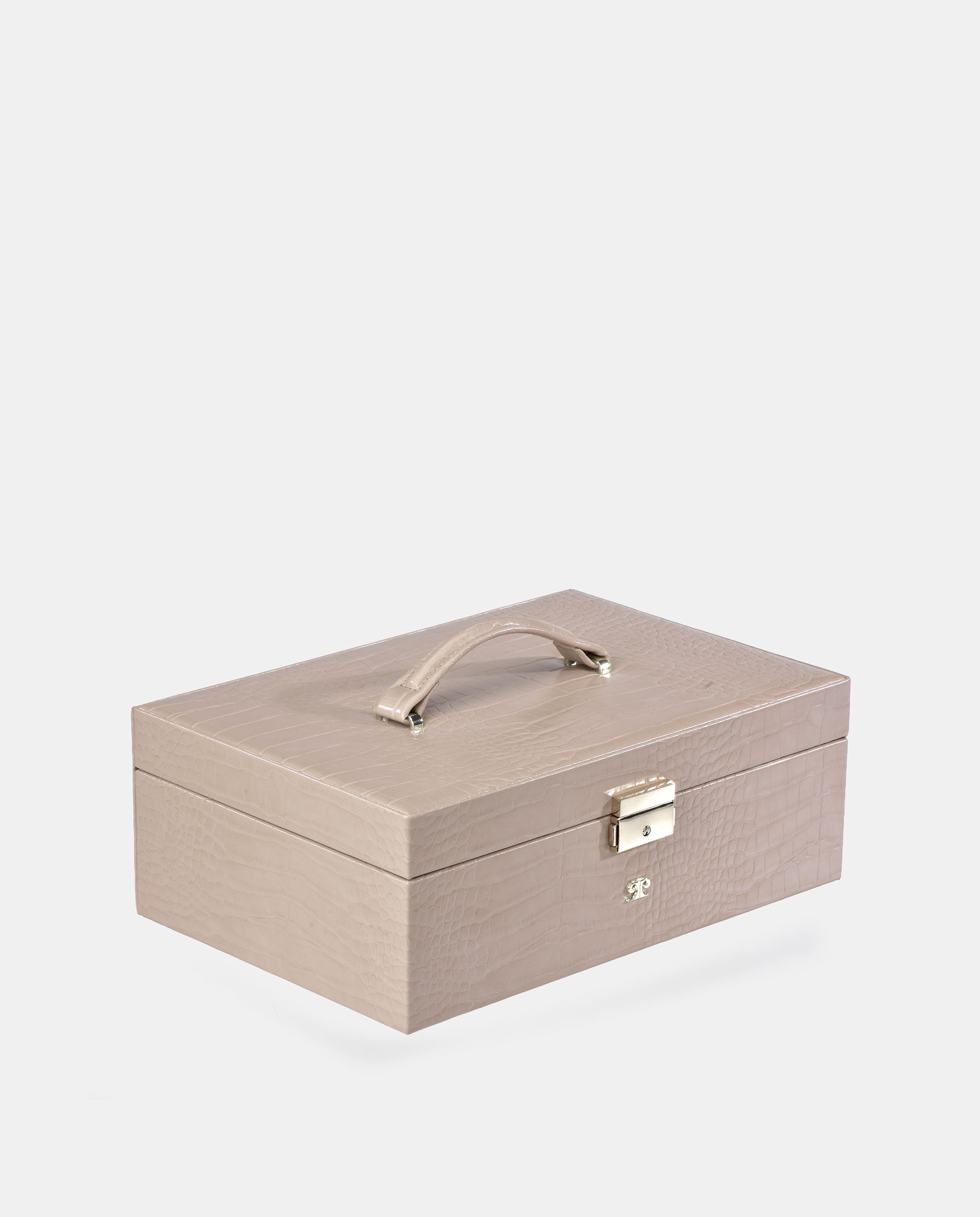 Joyero grande Pierre Cardin con bandeja en P.U. grabado coco - Beige Beige-2