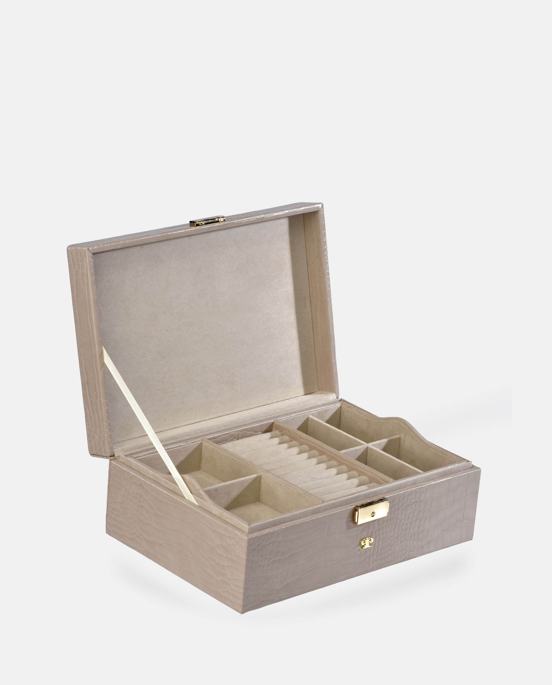 Joyero grande Pierre Cardin con bandeja en P.U. grabado coco - Beige Beige-3
