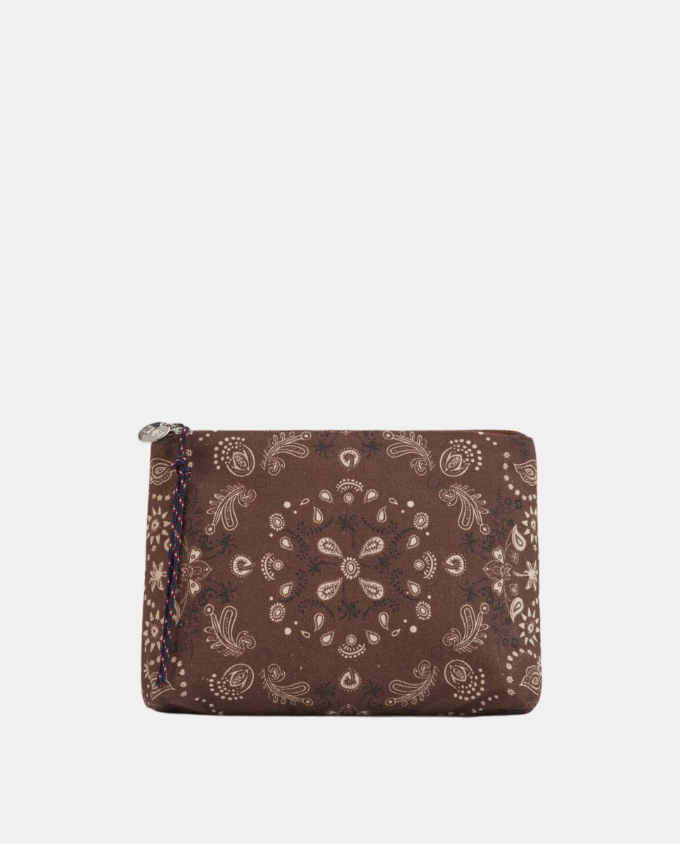 Imagen 0 de Pouch Midi de algodón con estampado bandana Marrón