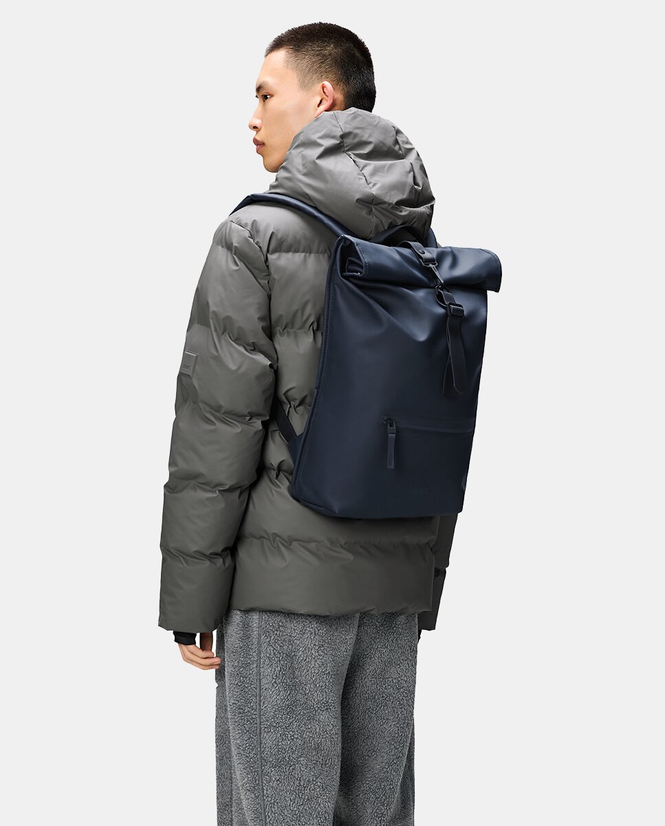 Mochila Grande Rolltop Rucksack Resistente à Água - Verde Militar Azul-marinho-5