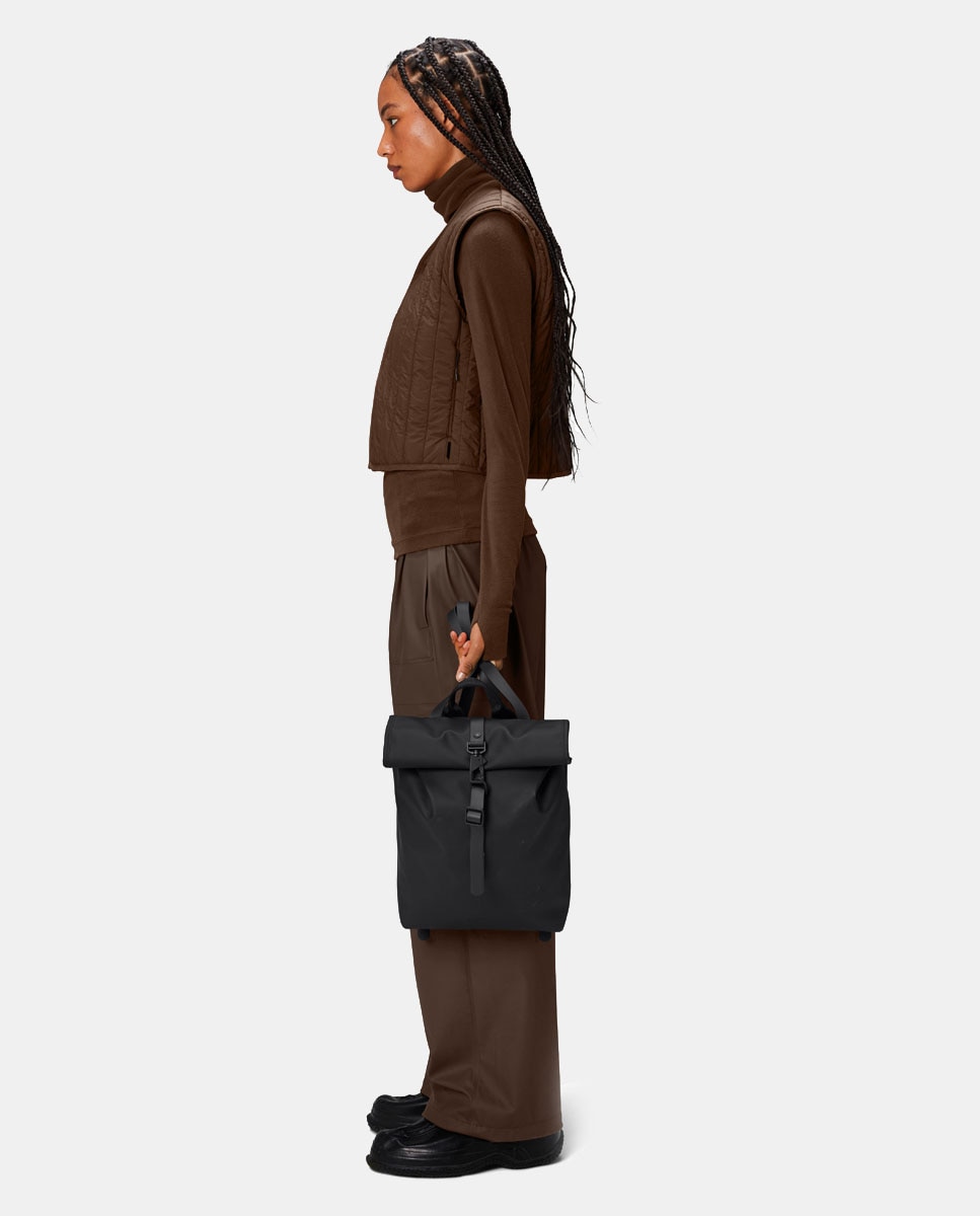 Mochila Pequena Rolltop Resistente à Água - Preto Preto-2