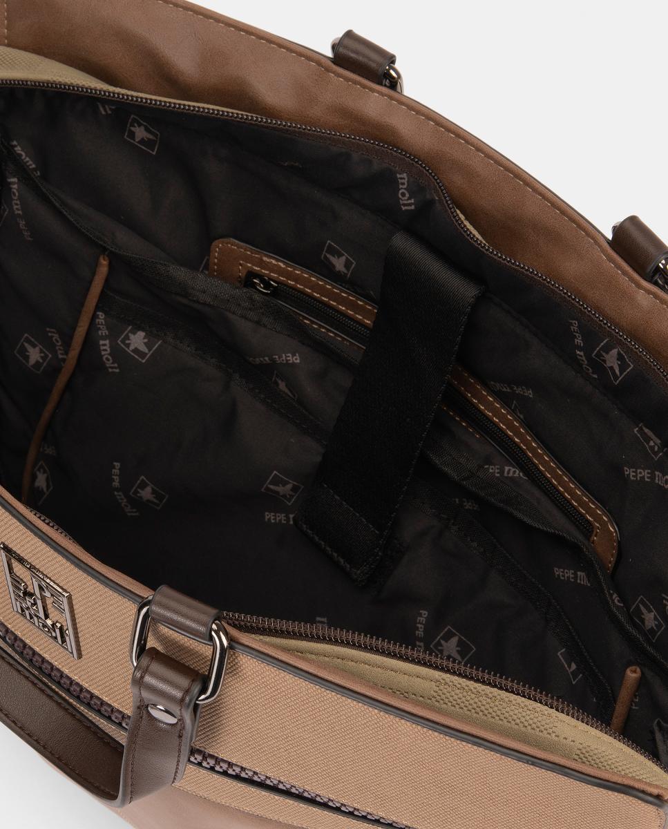 Mala com Bolso à Frente Castanho-claro-4
