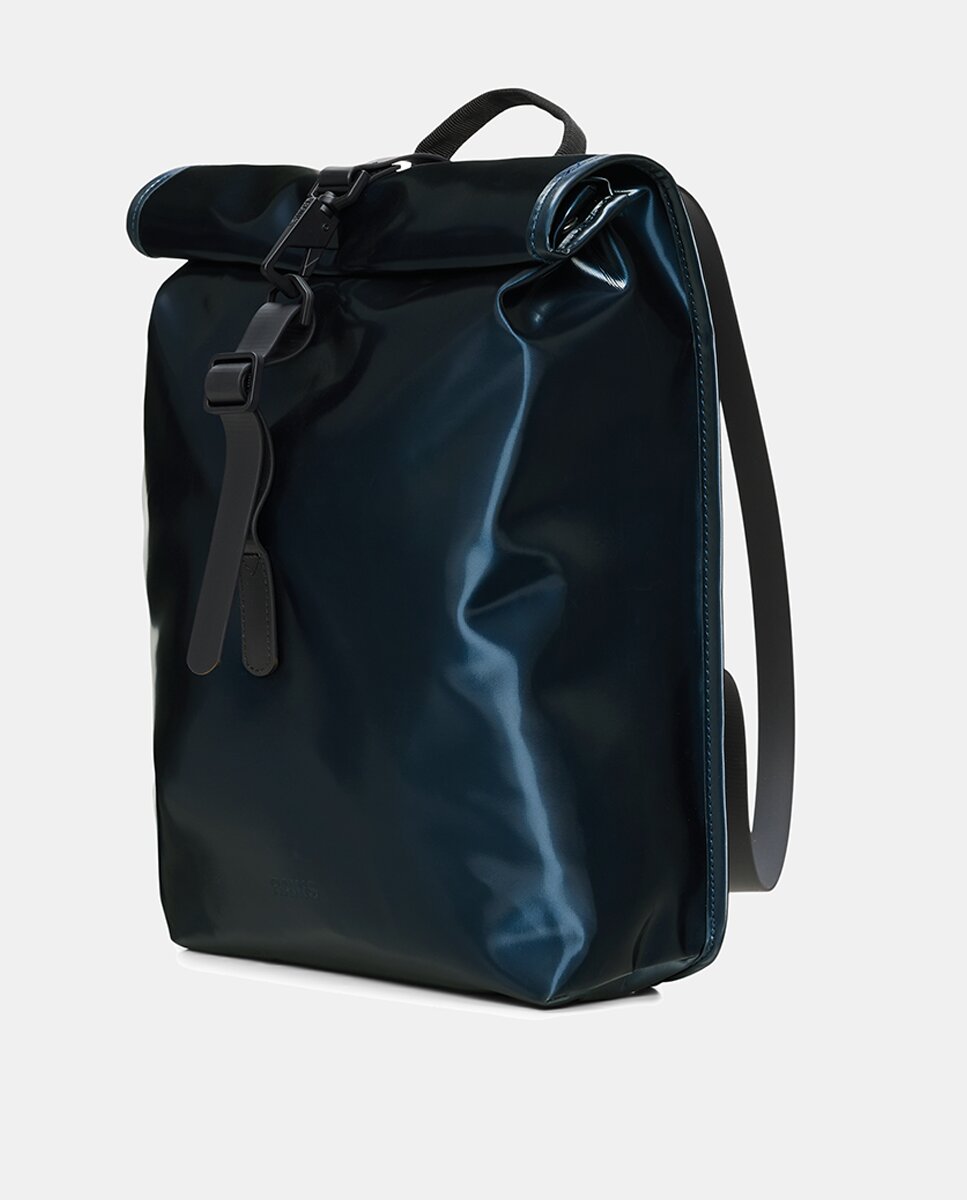 Mochila Pequena Rolltop Resistente à Água - Preto Azul-3
