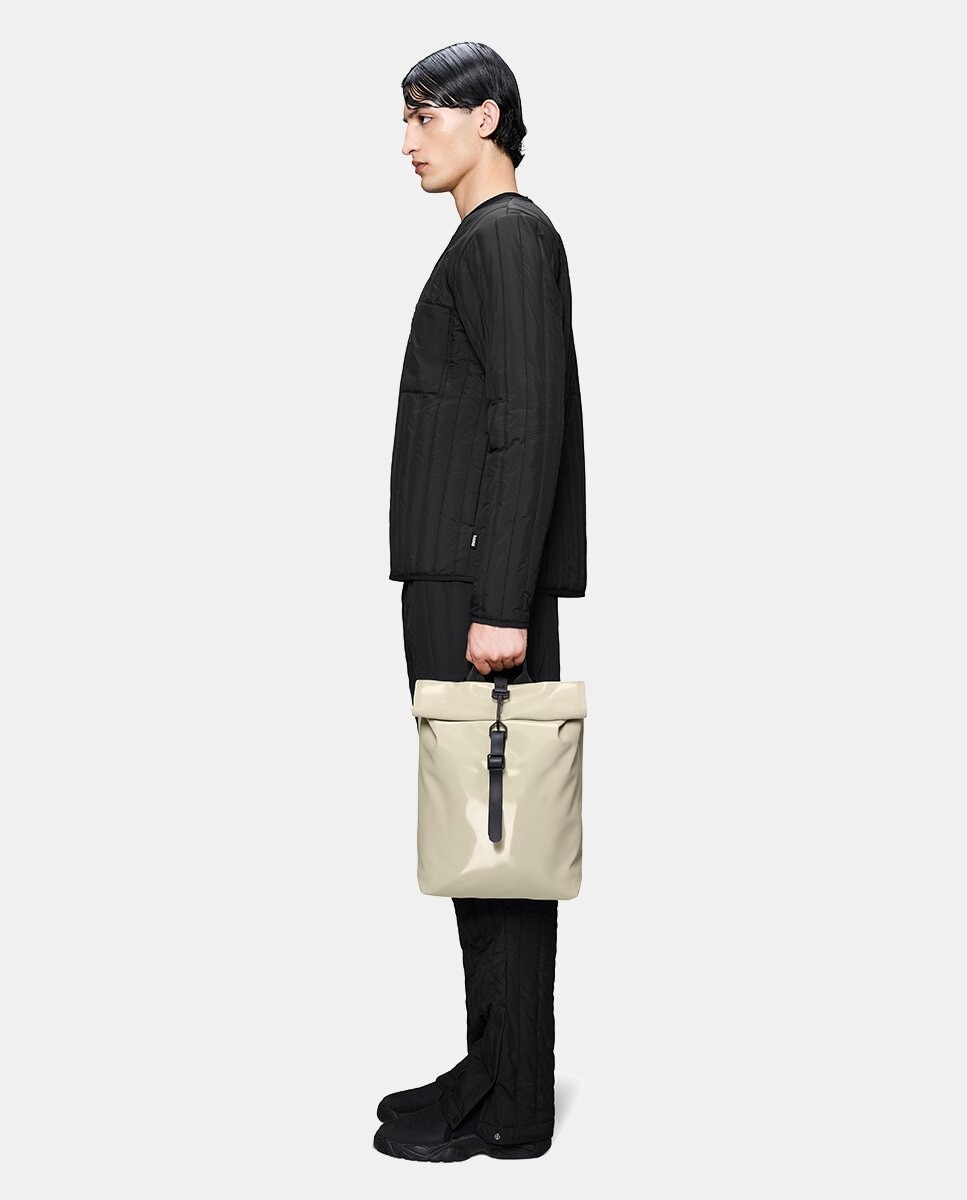 Mochila Pequena Rolltop Resistente à Água - Preto Creme-5