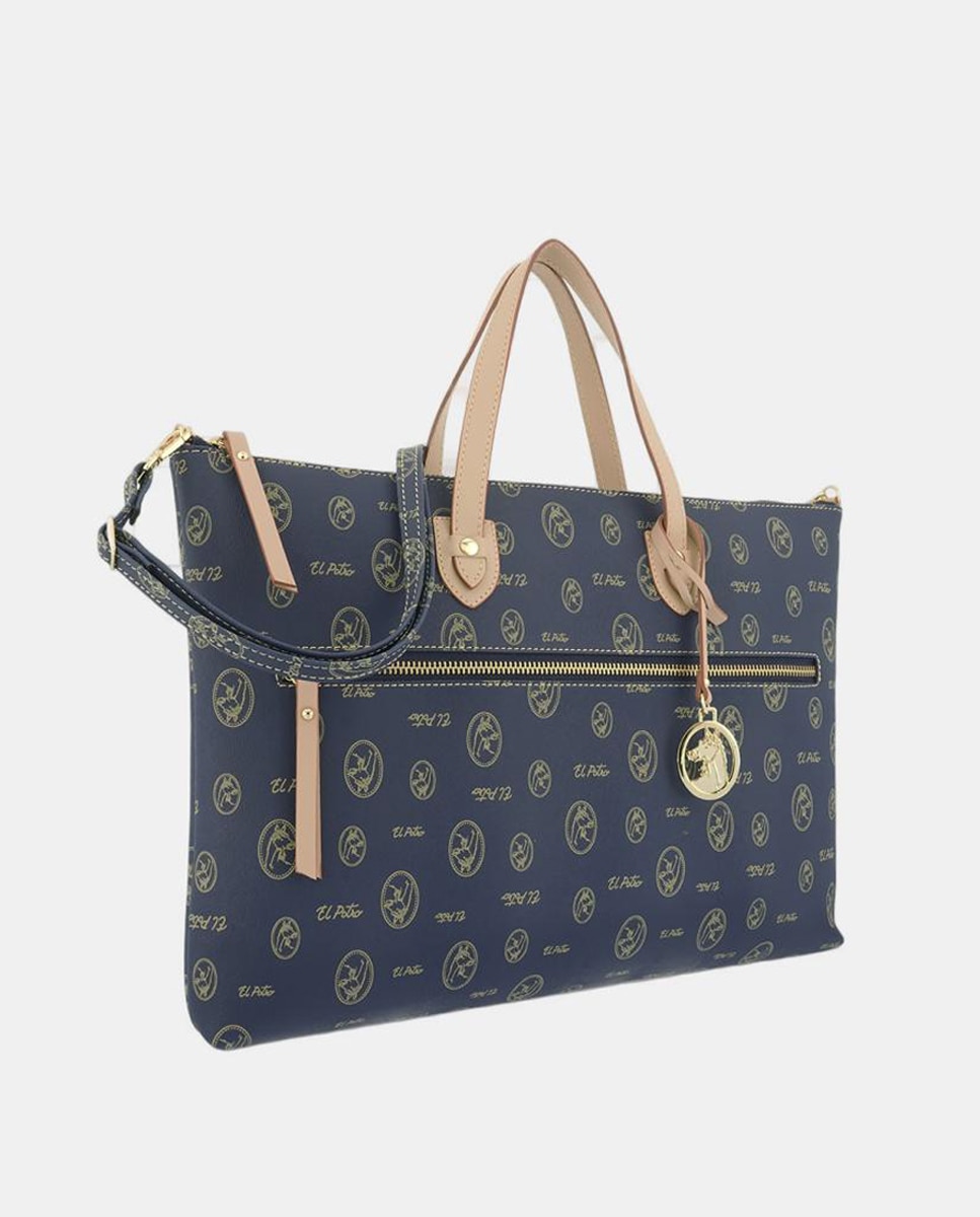 Pasta Tipo Mala para Documentos Fabricada em Pele Bovina e Lona Azul-2