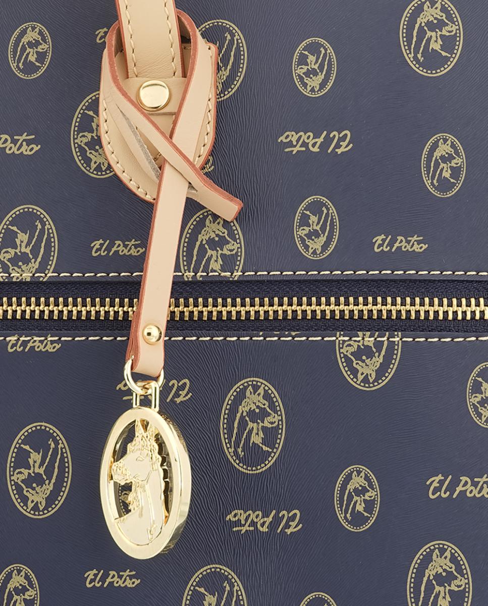 Pasta Tipo Mala para Documentos Fabricada em Pele Bovina e Lona Azul-3