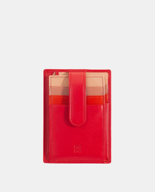 Imagen 0 de Tarjetero de piel de becerro napa en rojo con botón