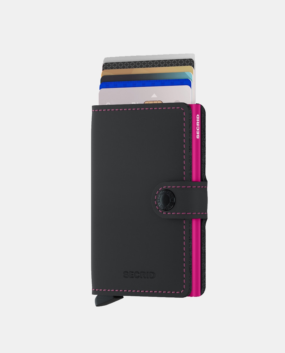 Porta-Cartões com Proteção RFID e em Pele - Preto/Fúcsia Multicolor-2
