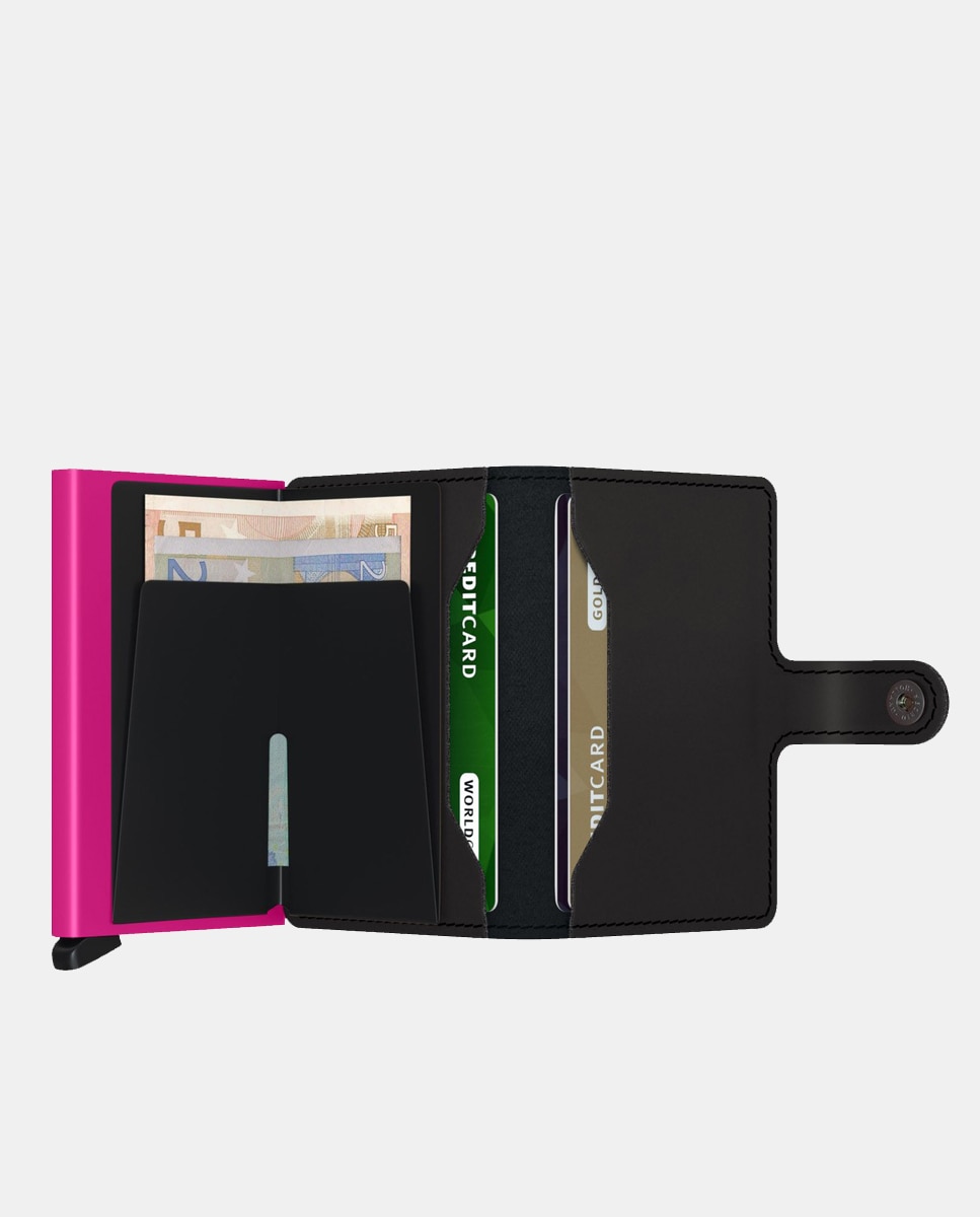 Porta-Cartões com Proteção RFID e em Pele - Preto/Fúcsia Multicolor-3