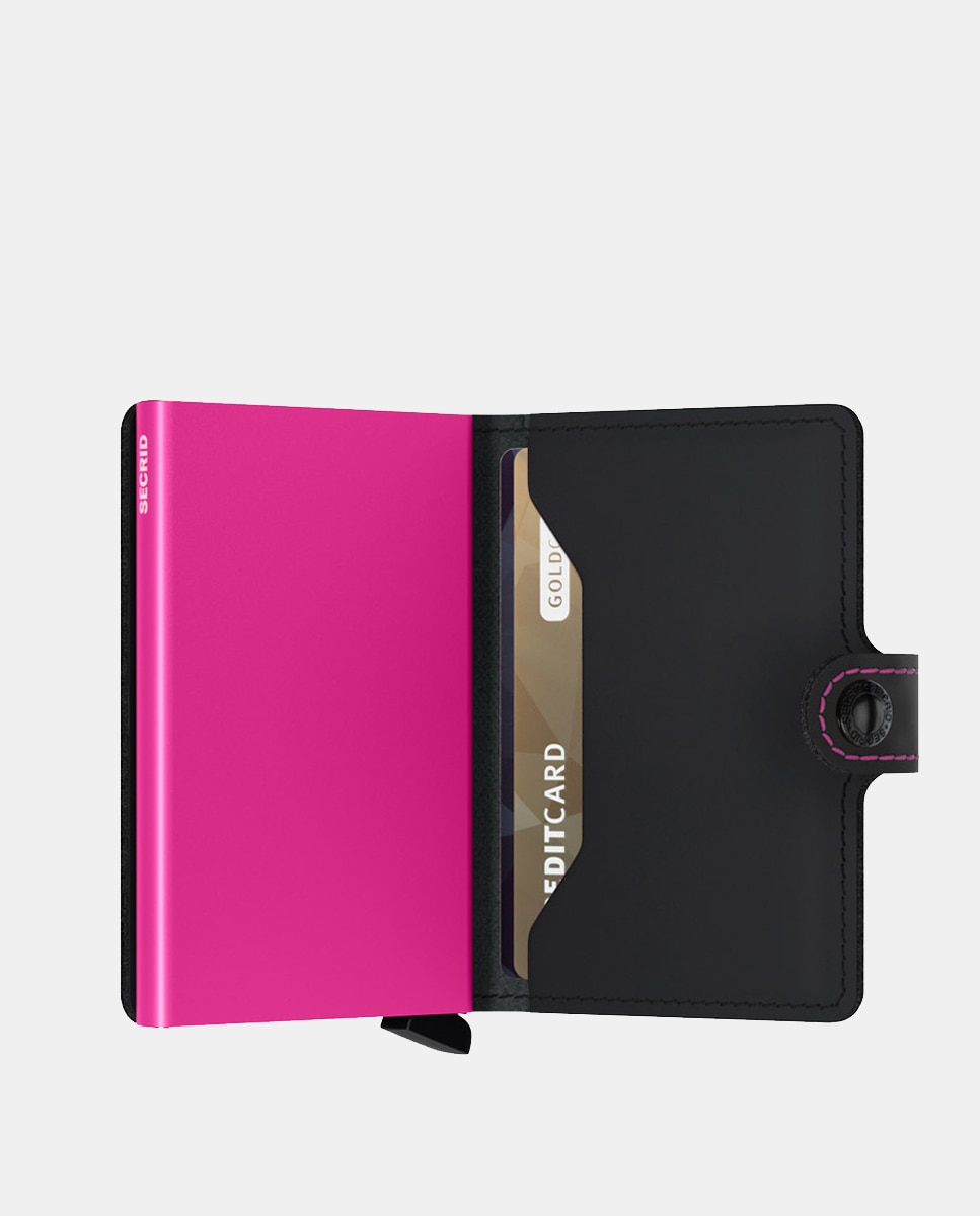 Porta-Cartões com Proteção RFID e em Pele - Preto/Fúcsia Multicolor-4