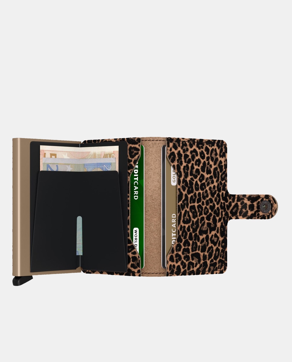 Porta-Cartões com Proteção RFID em Pele Estampada Bege-3
