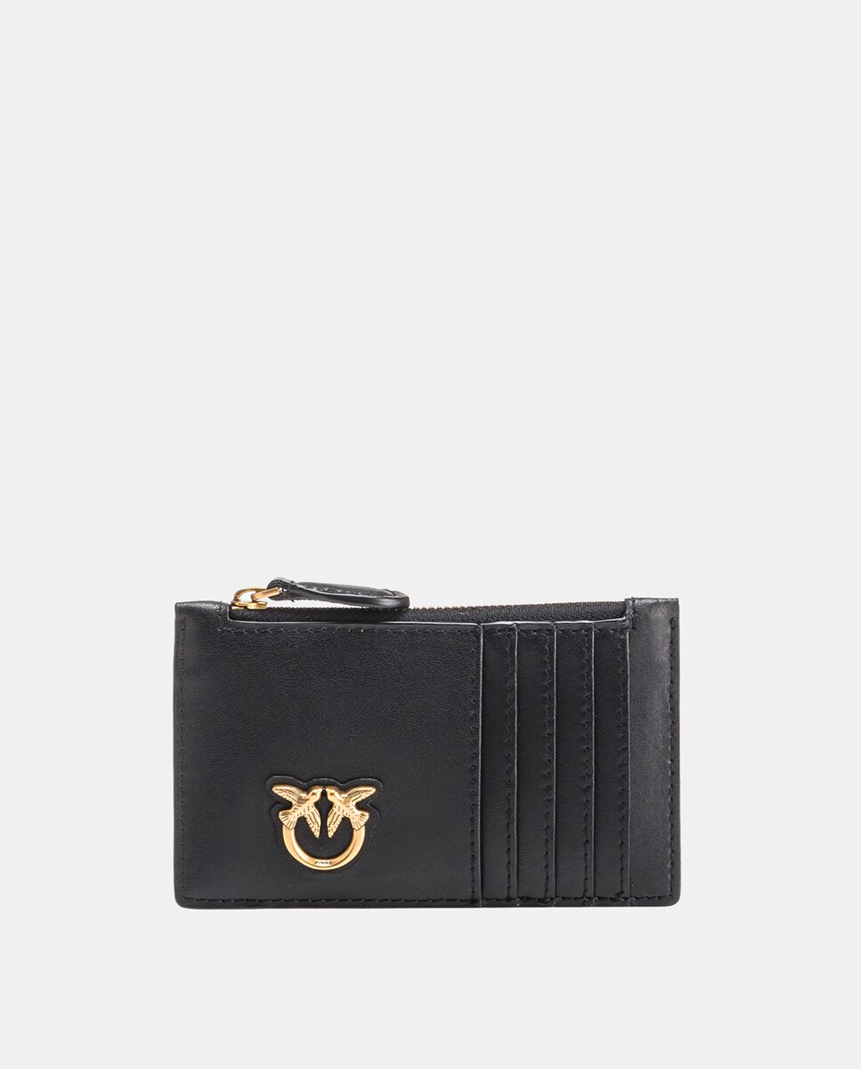 Porta-Cartões com Porta-Moedas em Pele - Preto Preto-1