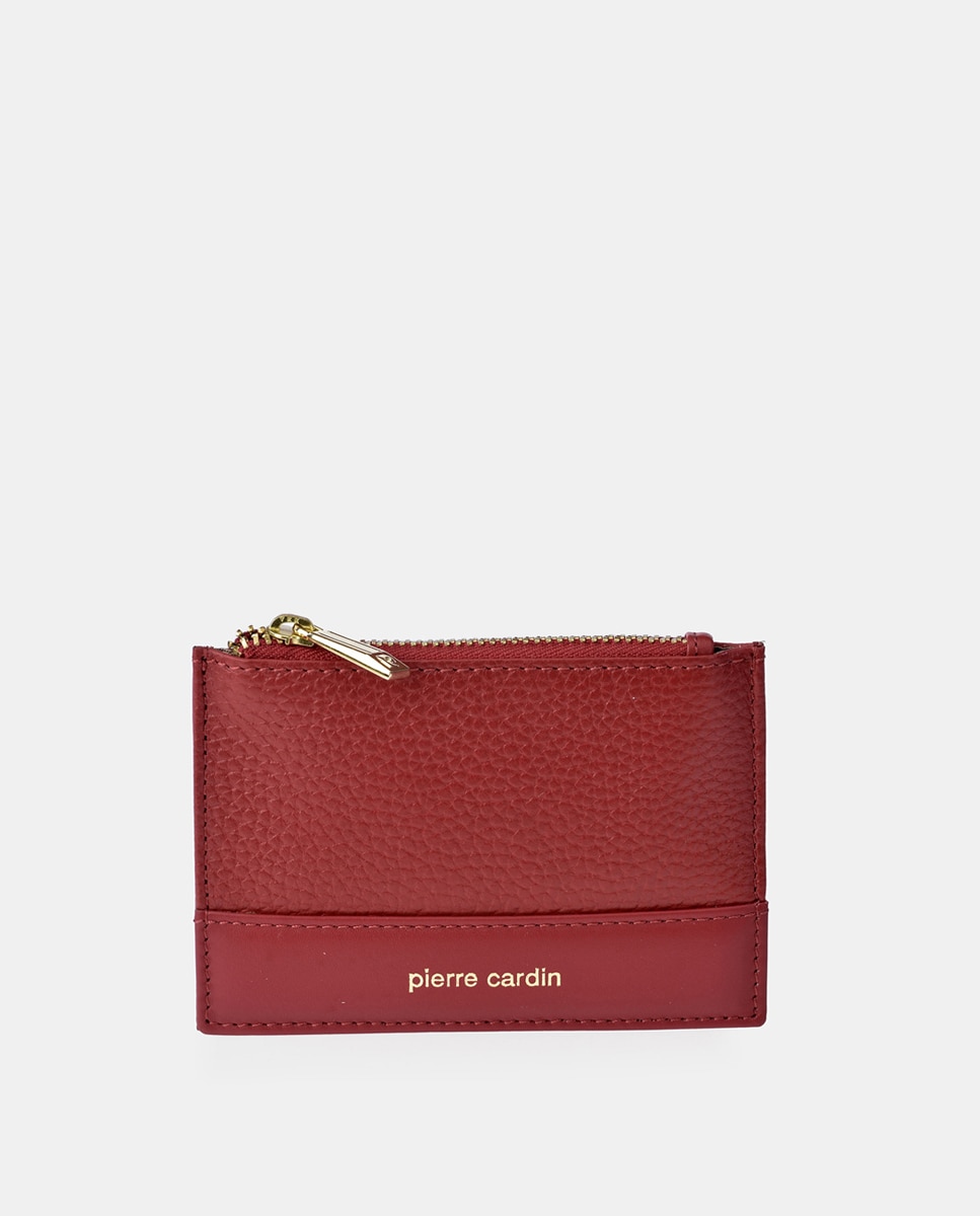 Porta-Cartões em Pele com Fecho de Correr Vermelho-1