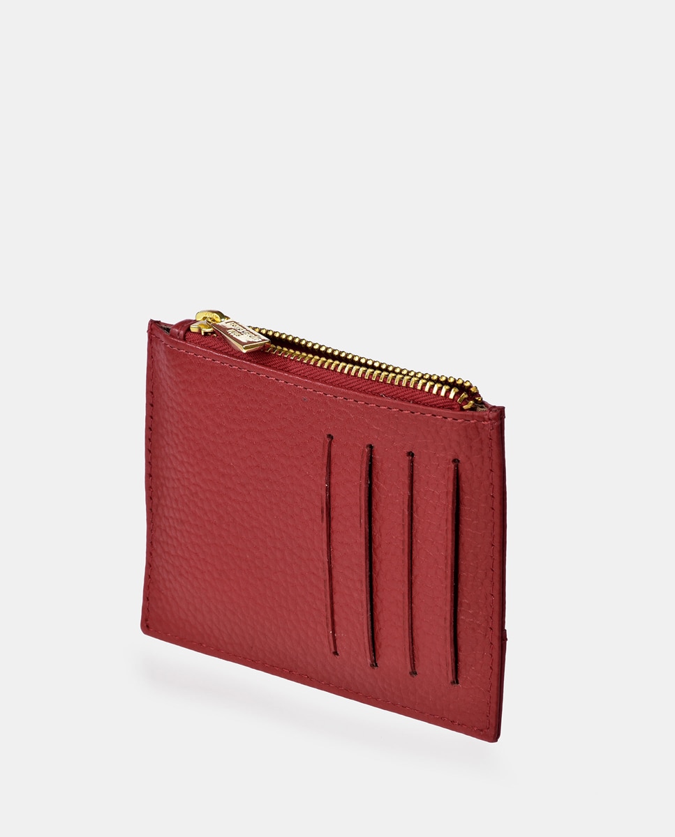 Porta-Cartões em Pele com Fecho de Correr Vermelho-4